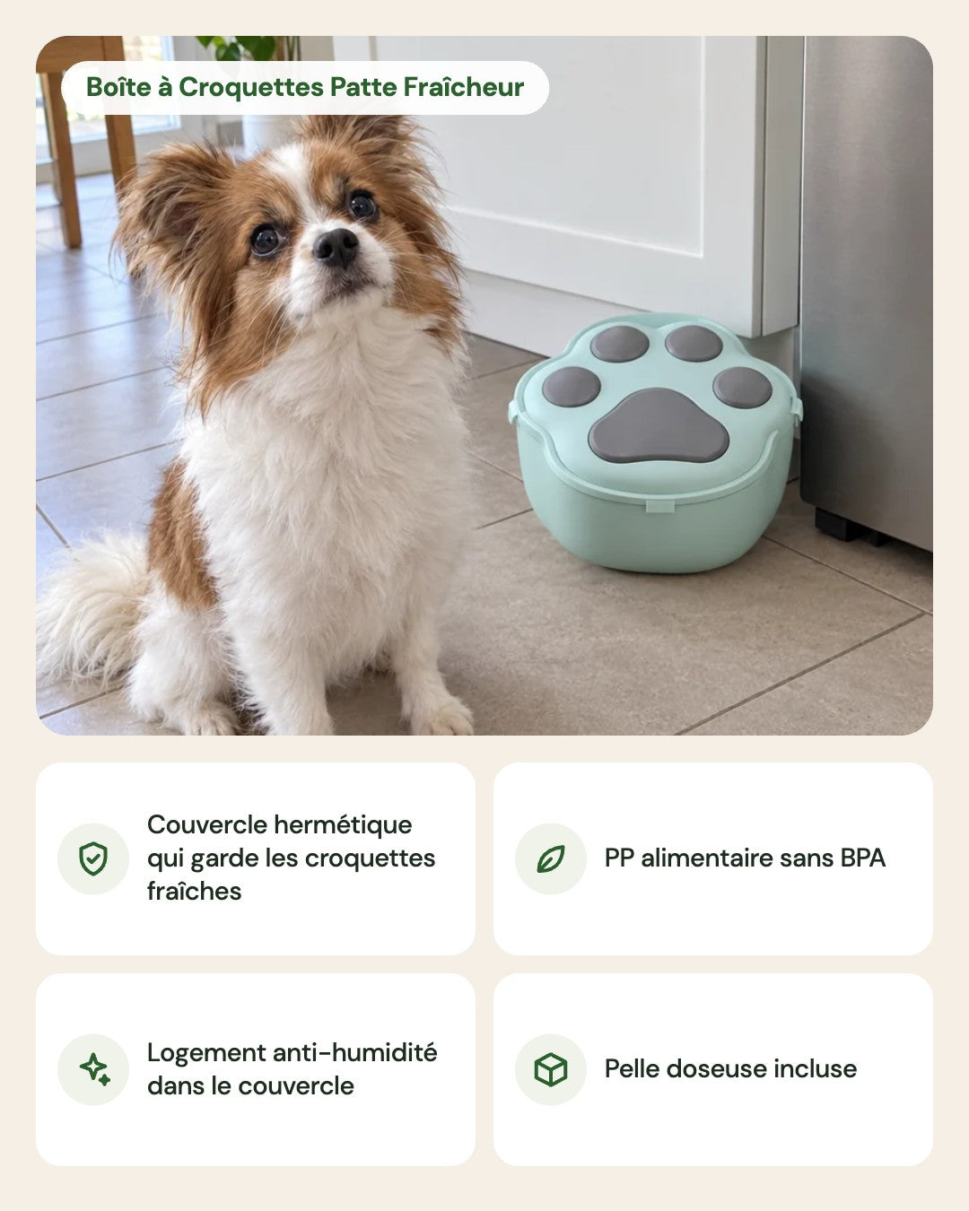 Boîte à Croquettes Patte Fraîcheur – points forts