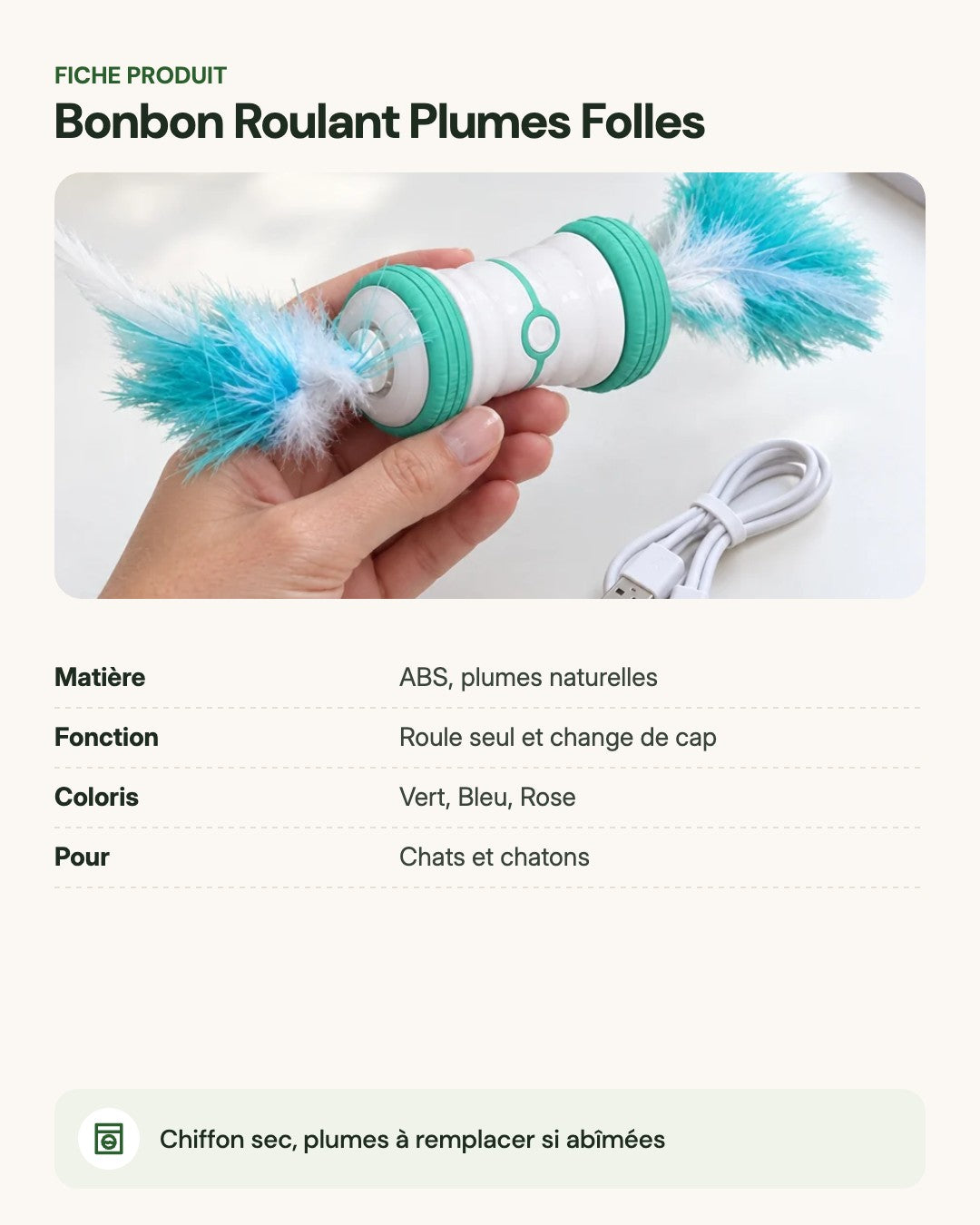 Bonbon Roulant Plumes Folles – fiche produit