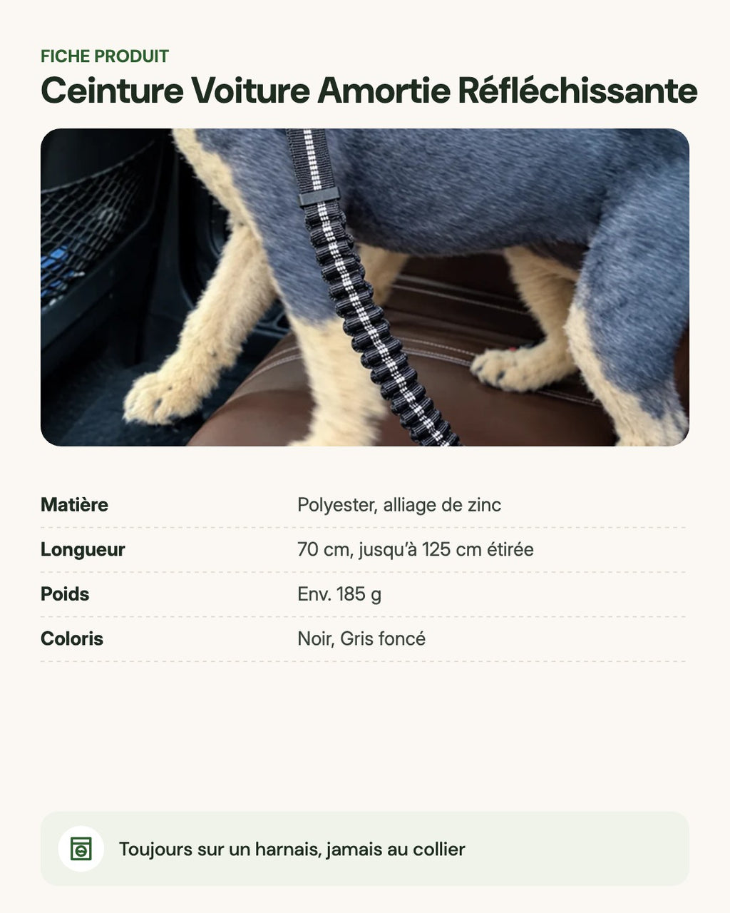 Ceinture Voiture Amortie Réfléchissante – fiche produit