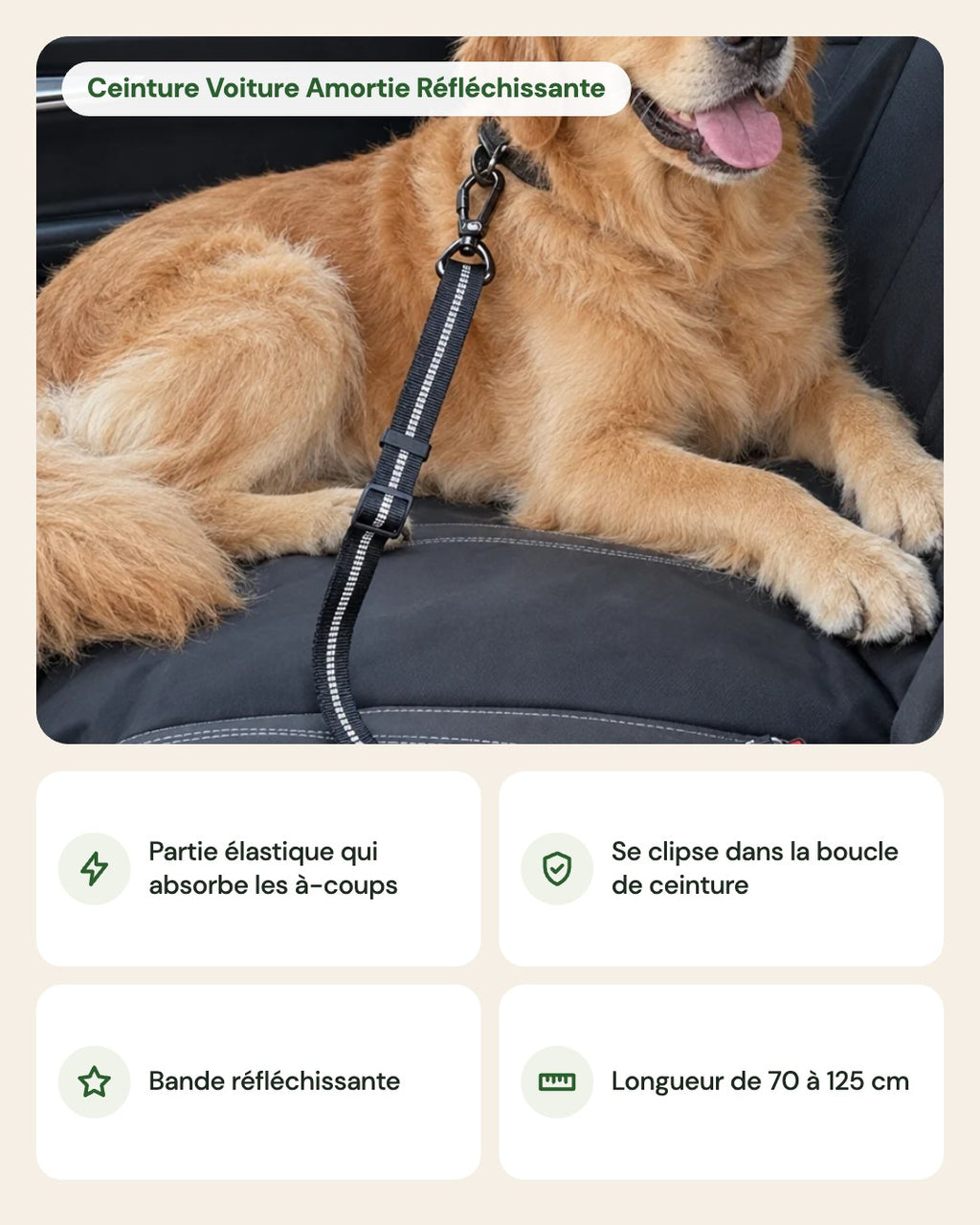 Ceinture Voiture Amortie Réfléchissante – points forts