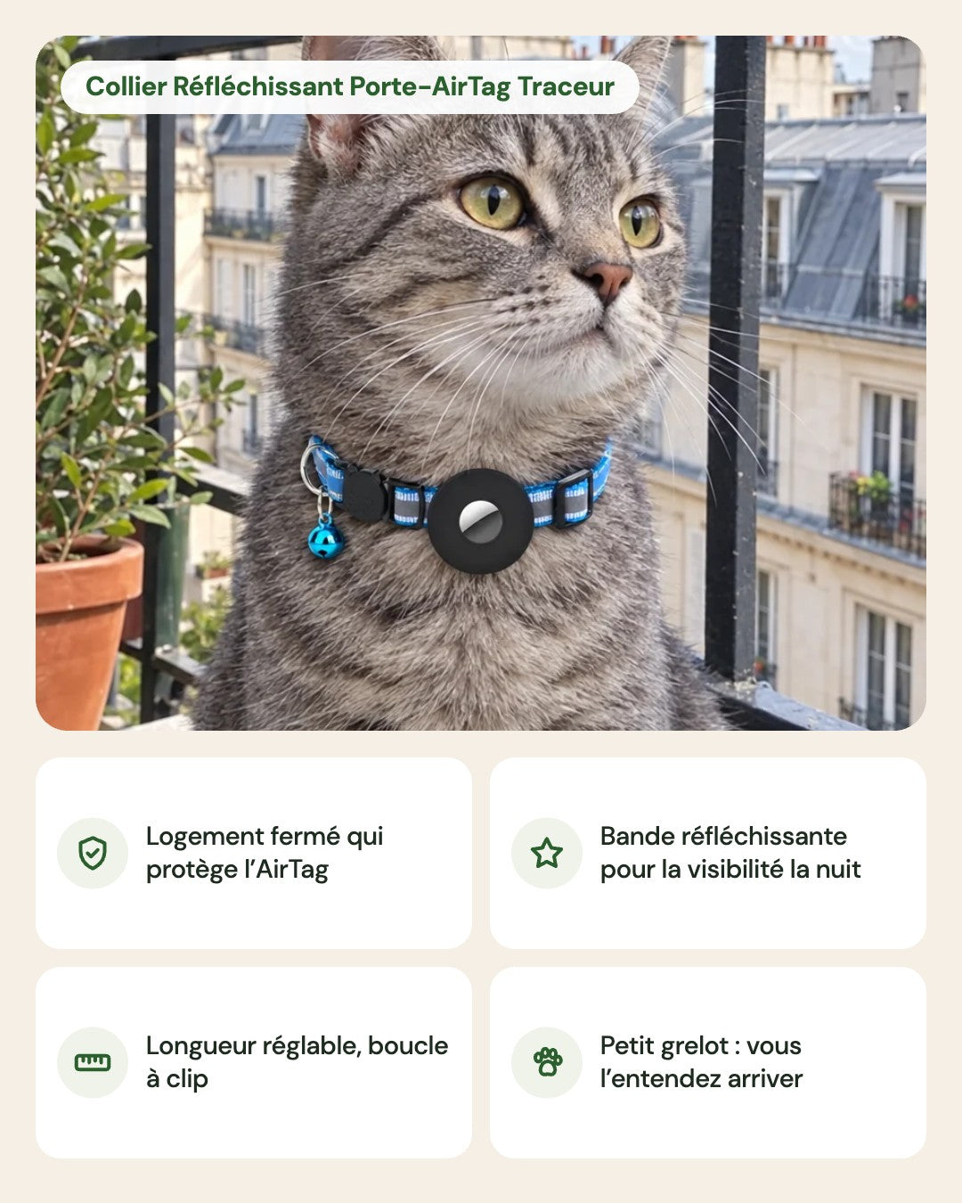 Collier Réfléchissant Porte-AirTag Traceur – points forts