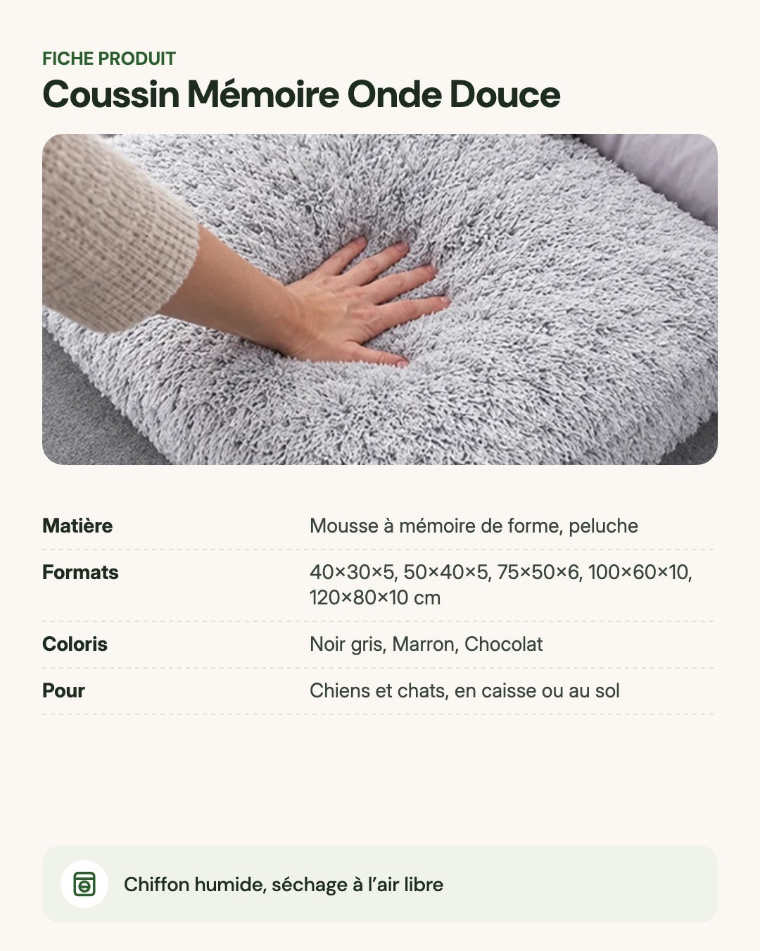 Coussin Mémoire Onde Douce – fiche produit