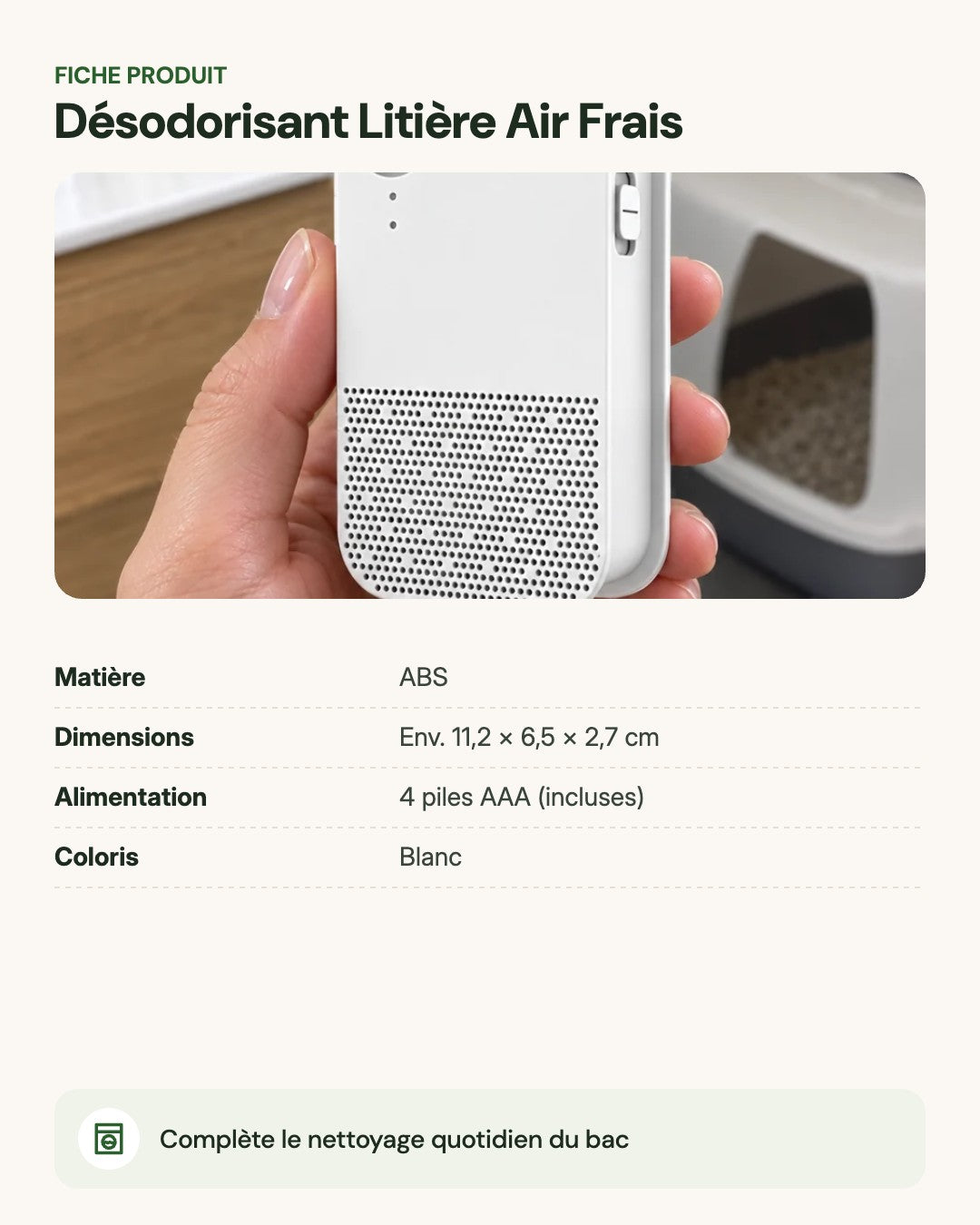 Désodorisant Litière Air Frais – fiche produit