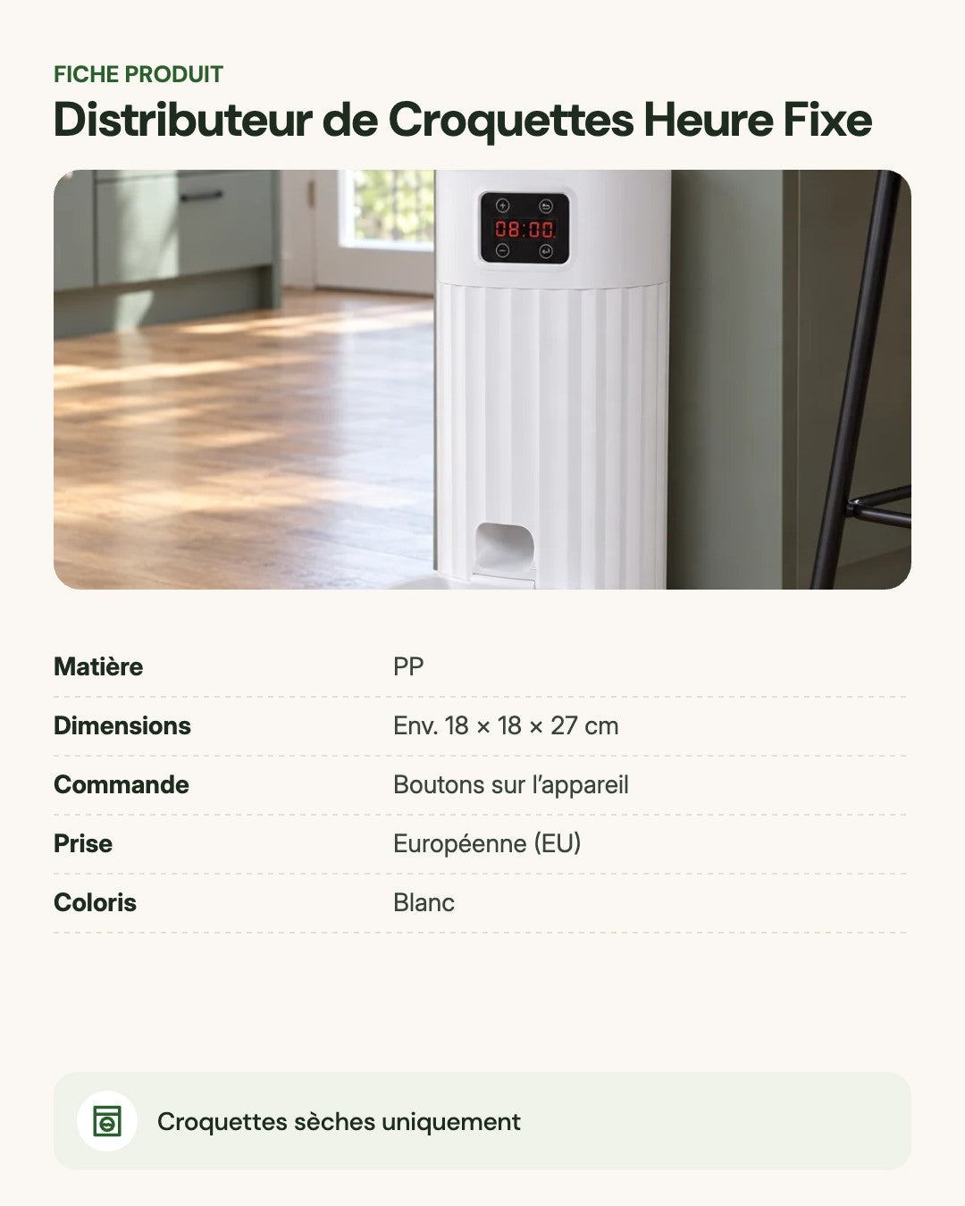 Distributeur de Croquettes Heure Fixe – fiche produit