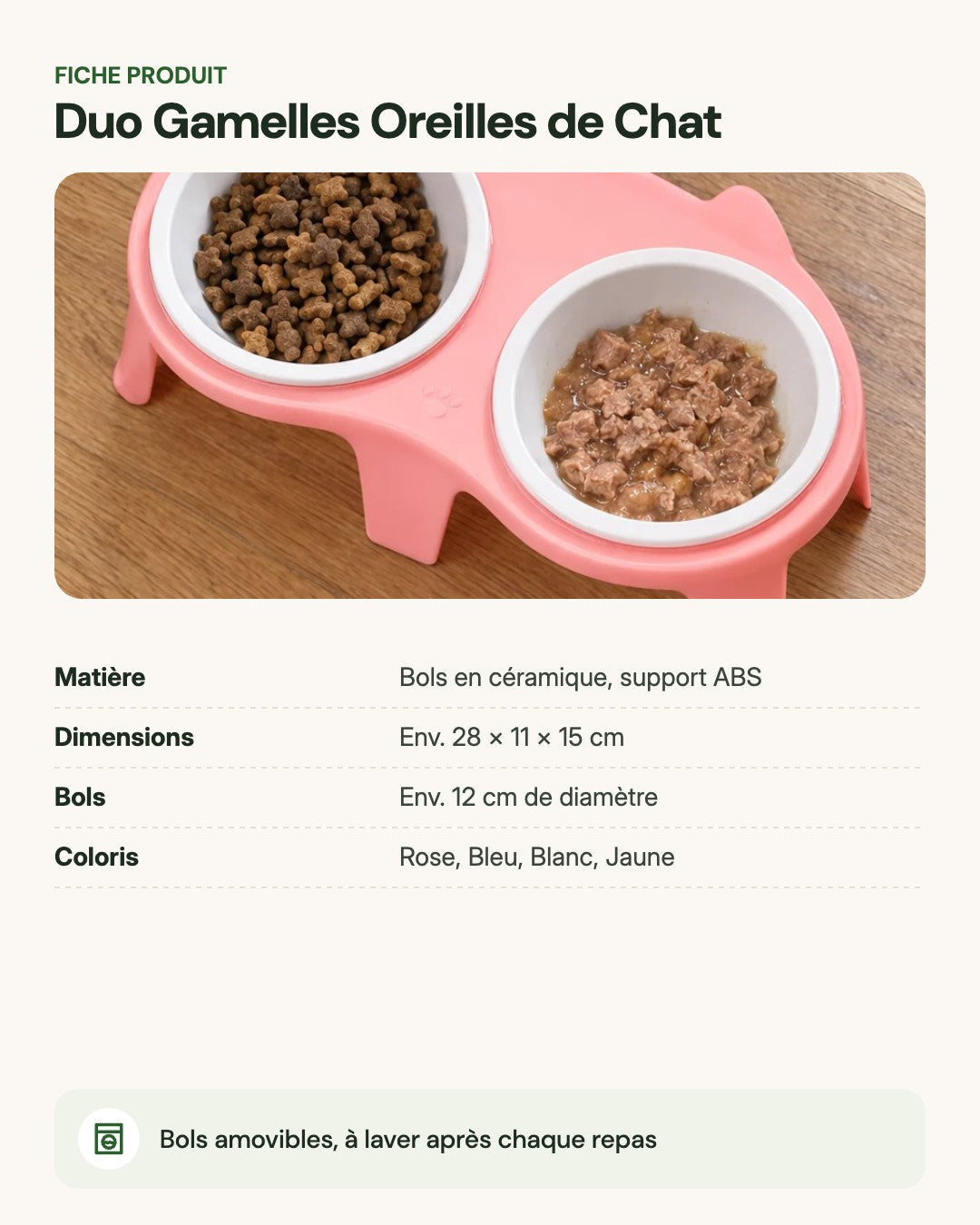 Duo Gamelles Oreilles de Chat – fiche produit