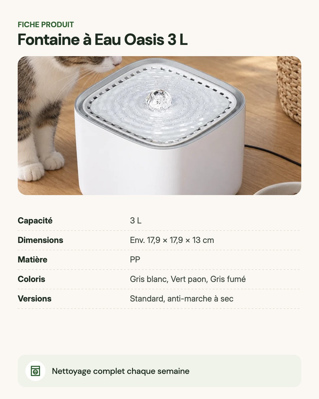 Fontaine à Eau Oasis 3 L – fiche produit