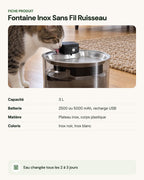Fontaine Inox Sans Fil Ruisseau – fiche produit