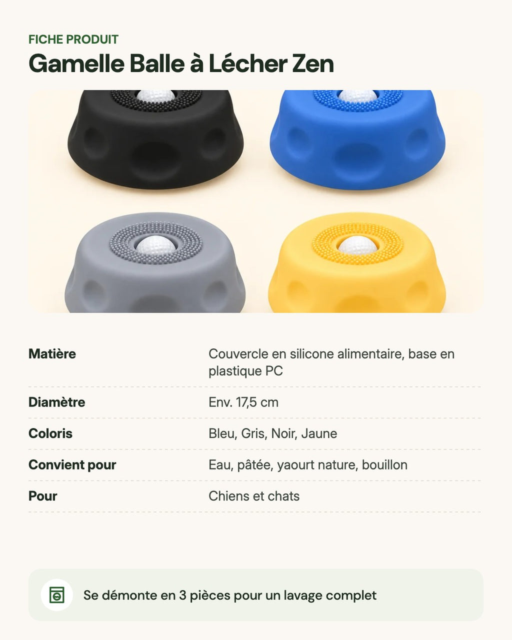 Gamelle Balle à Lécher Zen – fiche produit