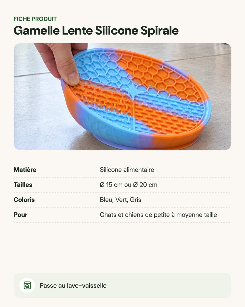 Gamelle Lente Silicone Spirale – fiche produit
