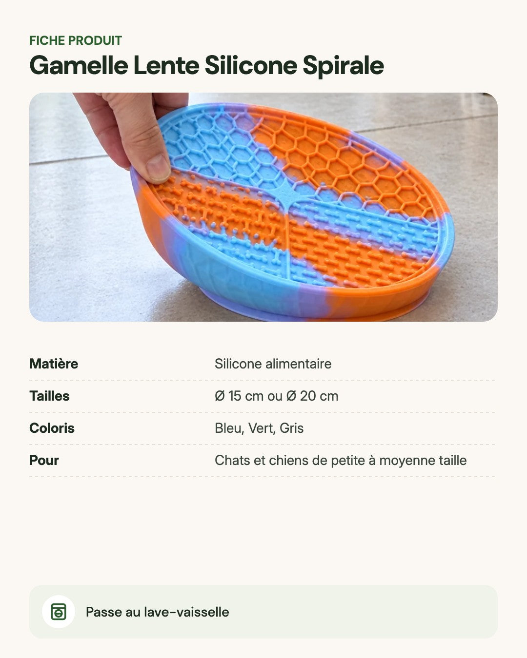 Gamelle Lente Silicone Spirale – fiche produit