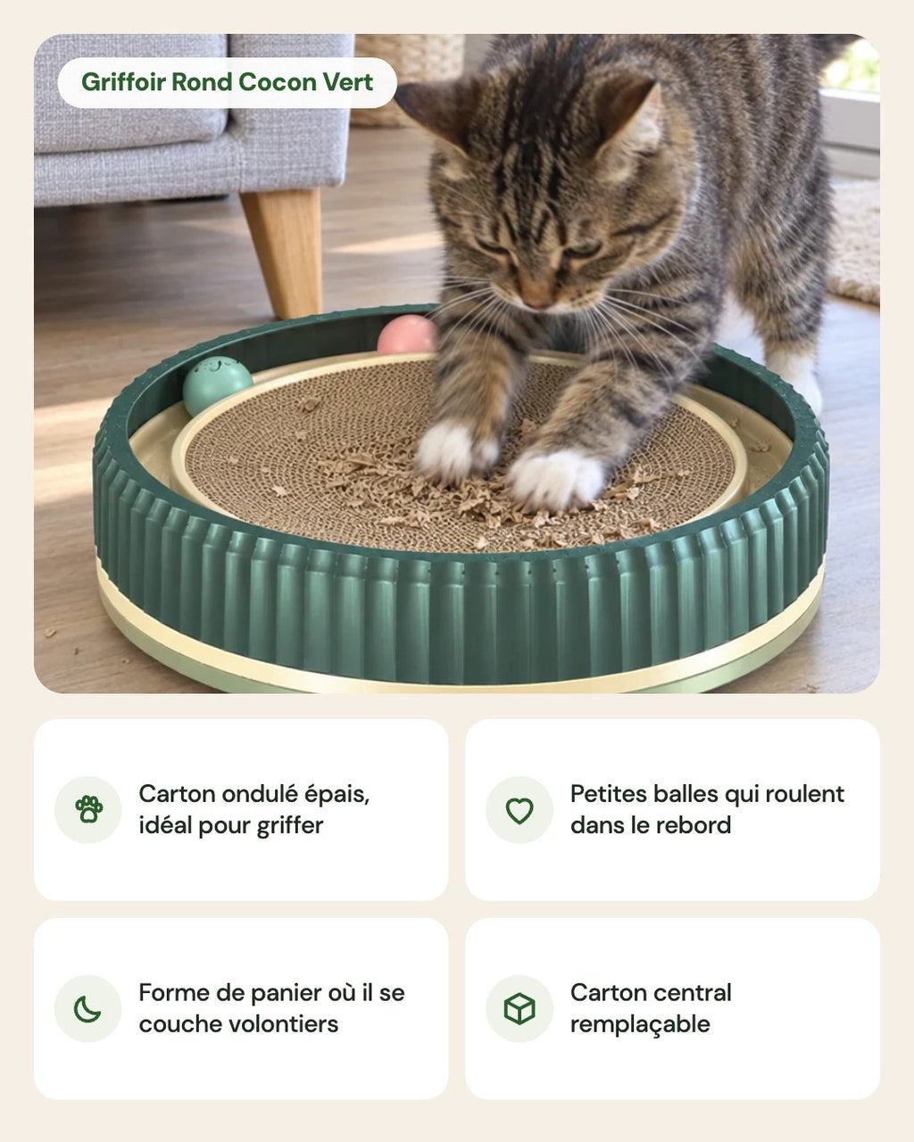 Griffoir Rond Cocon Vert – points forts