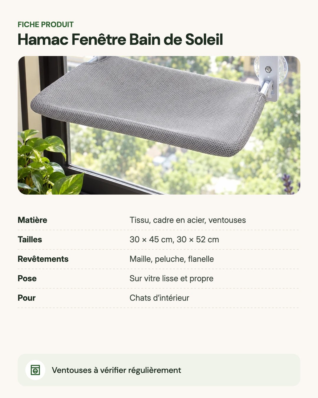 Hamac Fenêtre Bain de Soleil – fiche produit