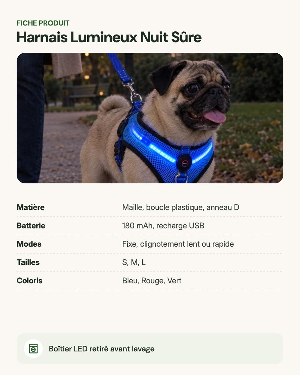 Harnais Lumineux Nuit Sûre – fiche produit