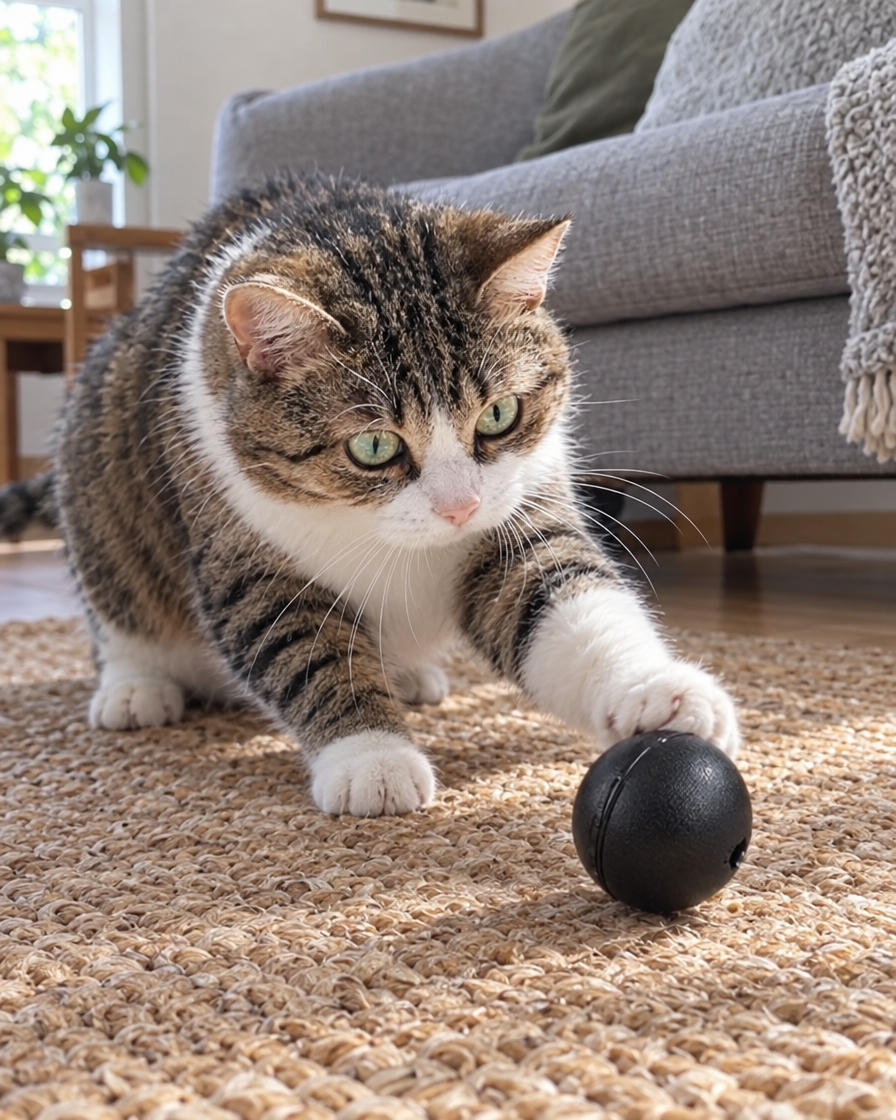 Chat qui joue avec la balle roulante