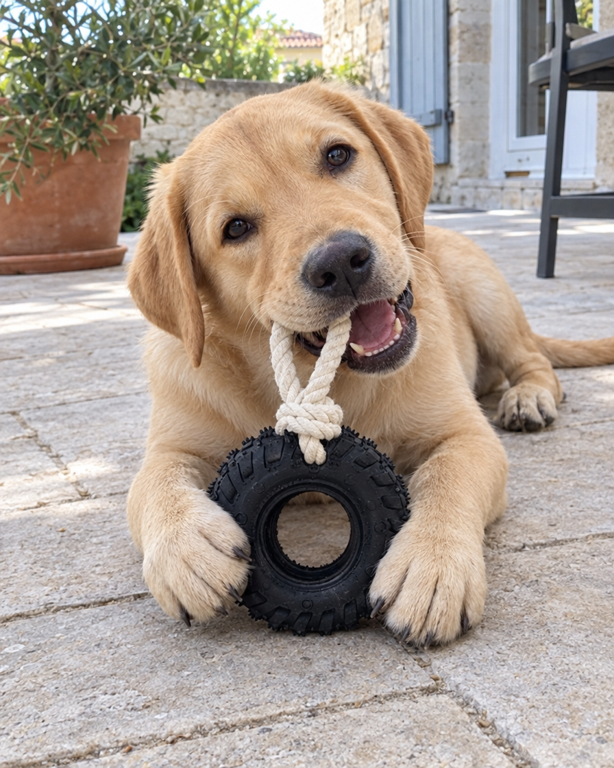 Labrador qui mâche le pneu ultra-résistant