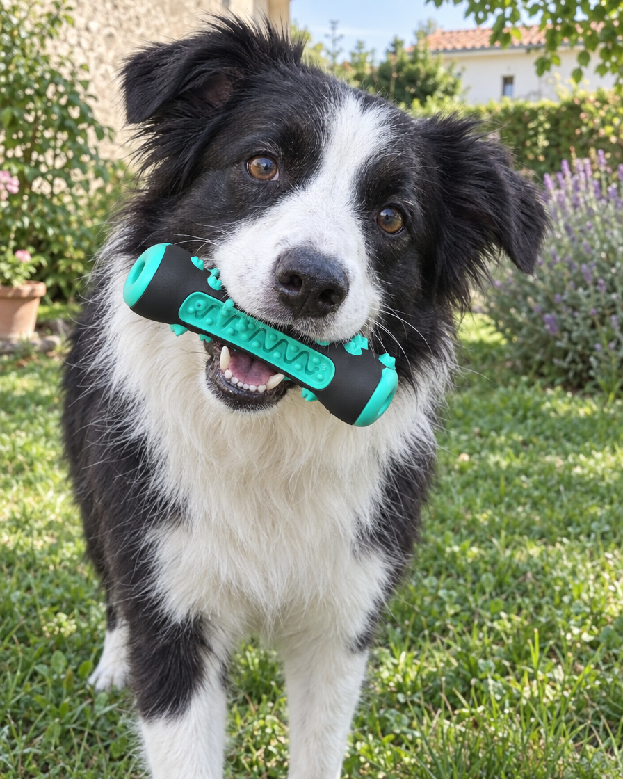 Border collie avec le jouet brosse à dents
