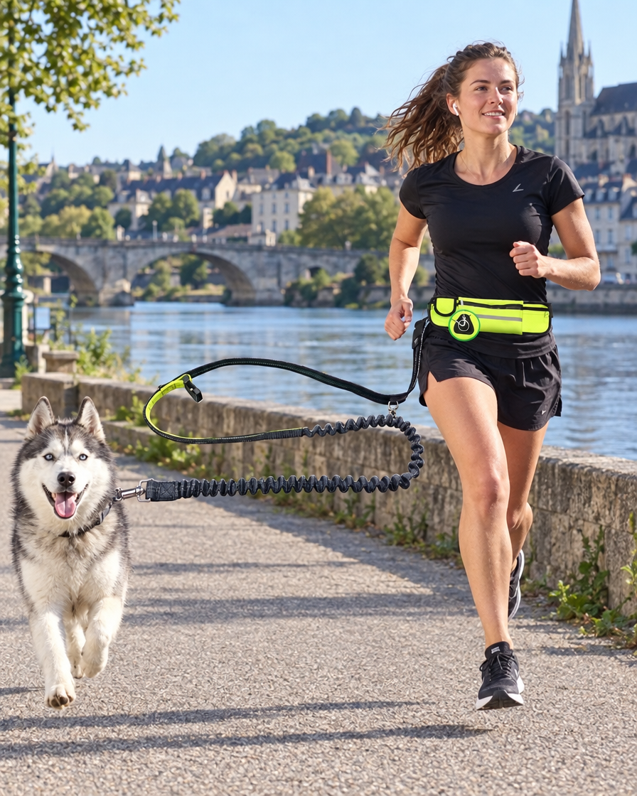 Jogging avec un husky et la laisse mains libres