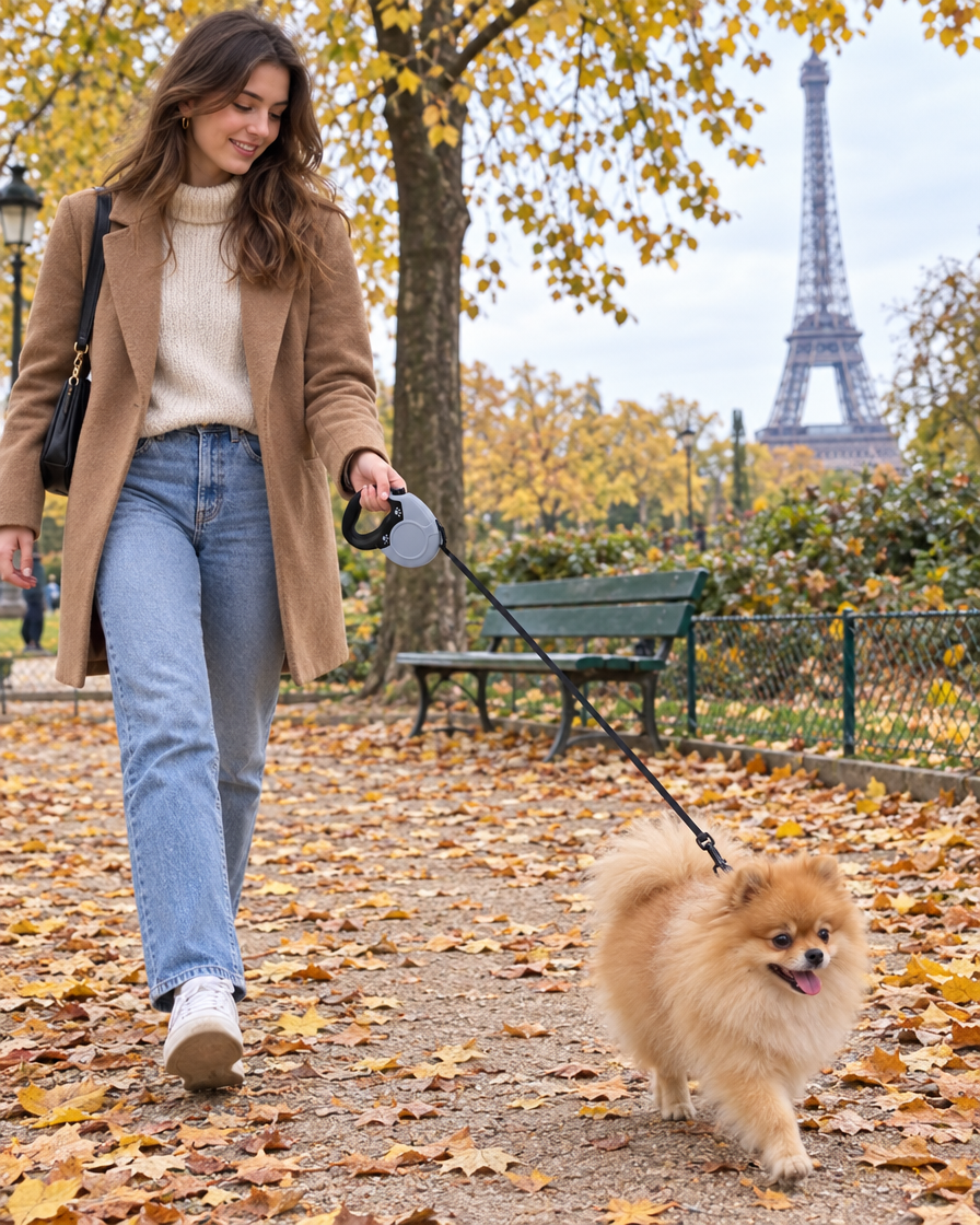 Promenade au parc avec la laisse rétractable