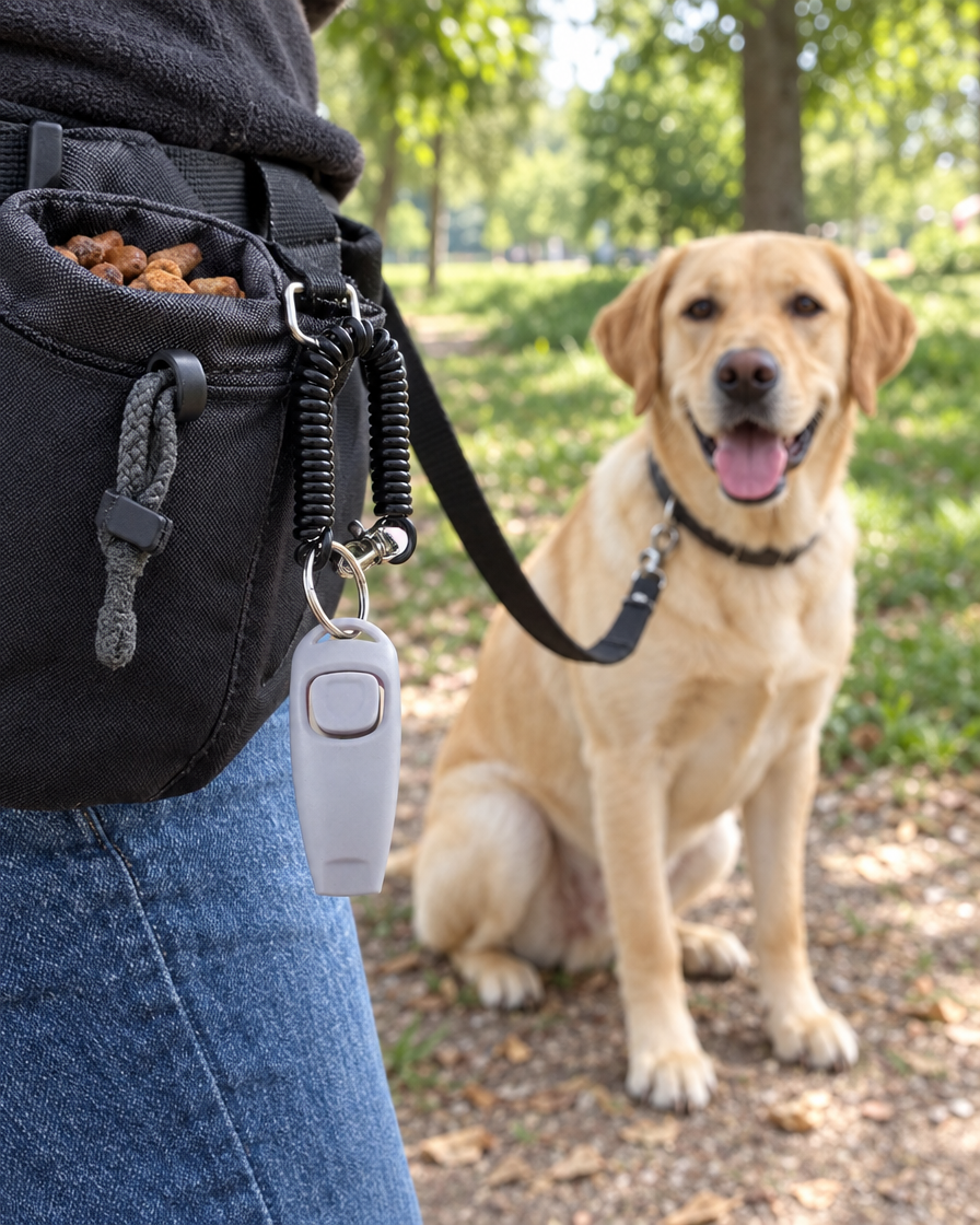 Clicker accroché à la pochette de friandises