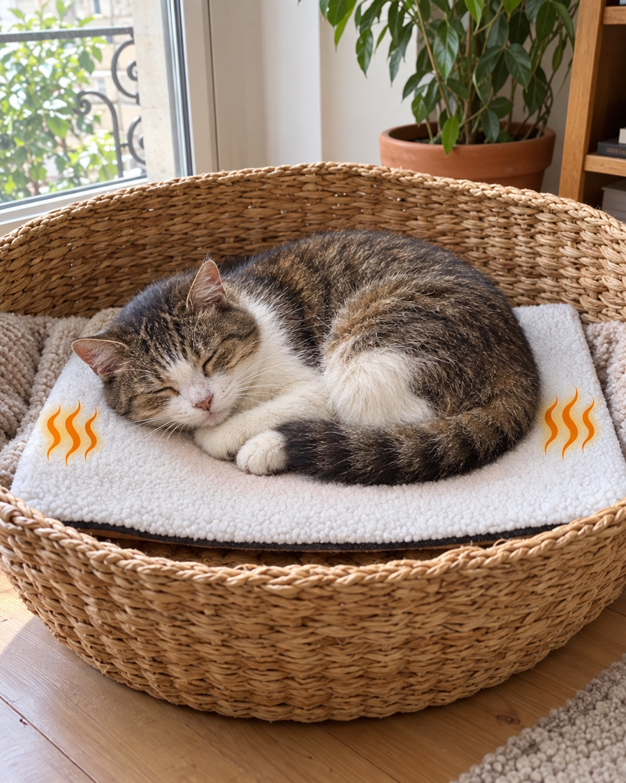 Chat âgé sur le tapis auto-chauffant