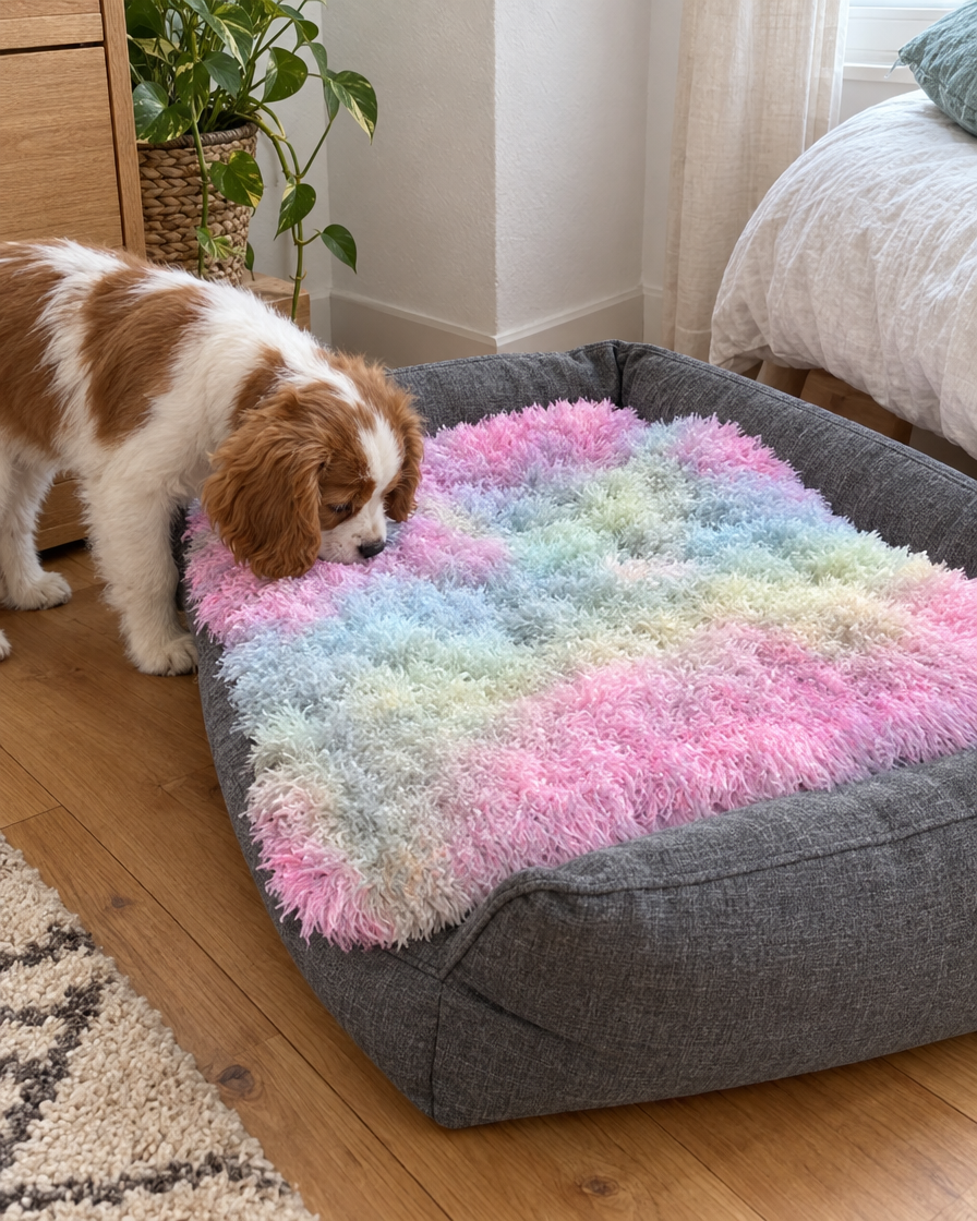 Plaid dans un panier avec un chiot