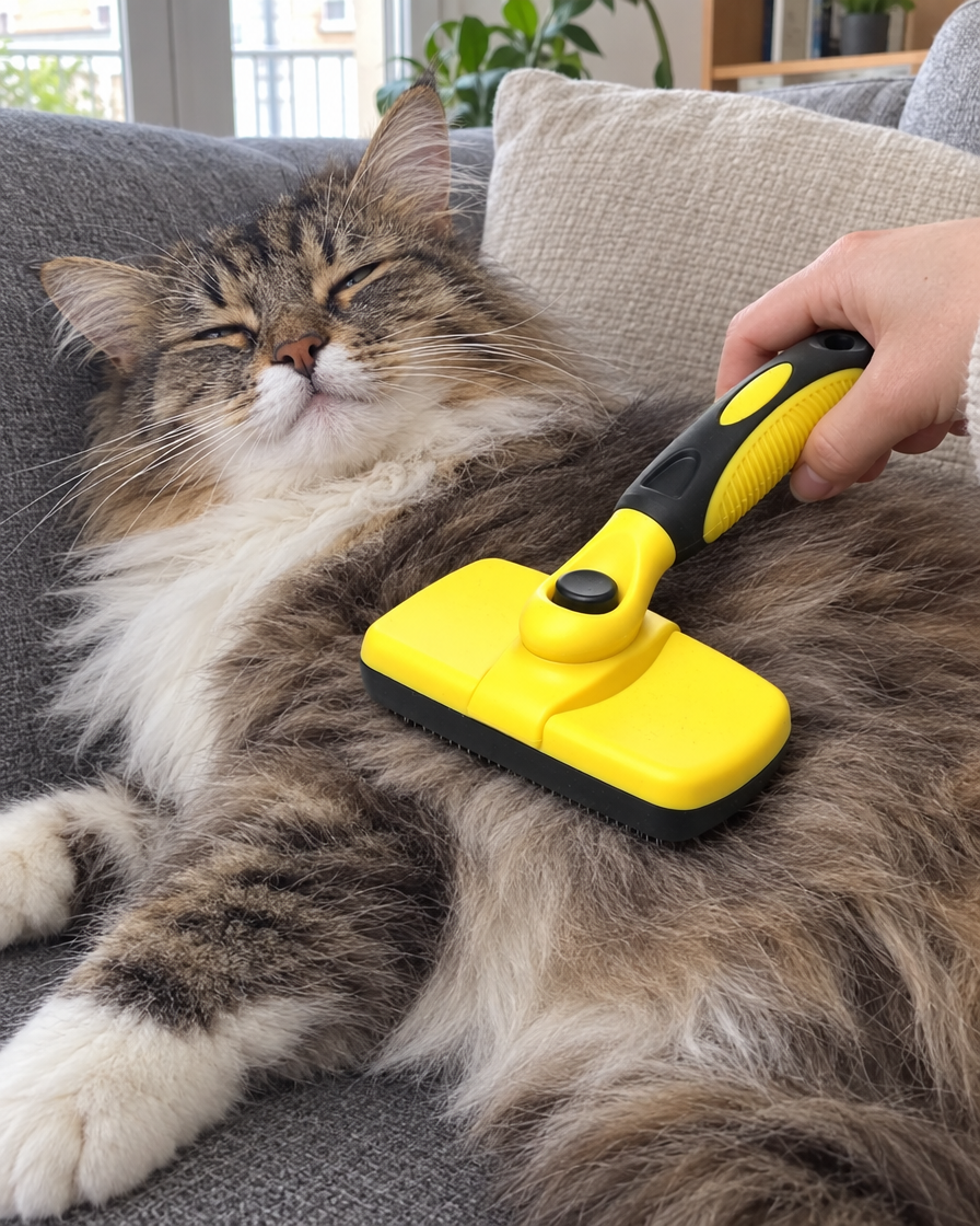 Brossage d'un chat à poils longs