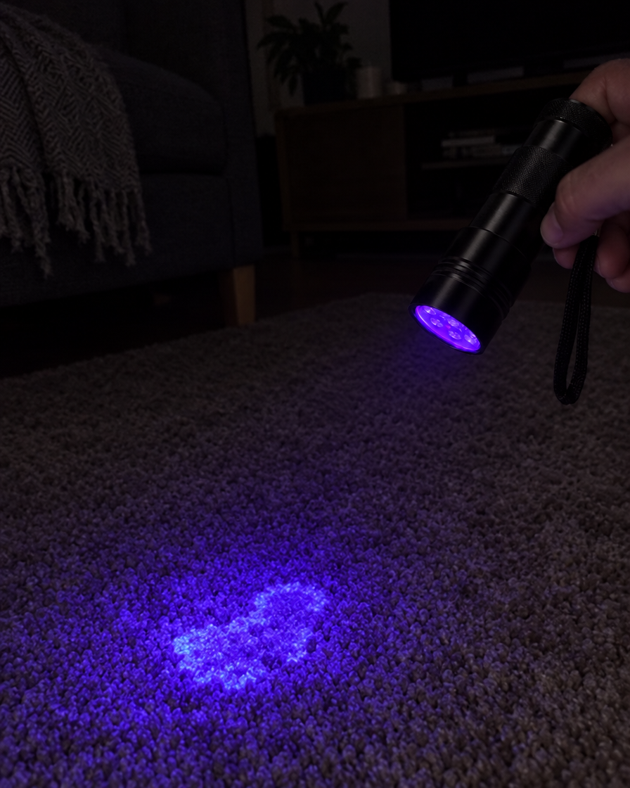 Lampe UV qui révèle une tache d'urine