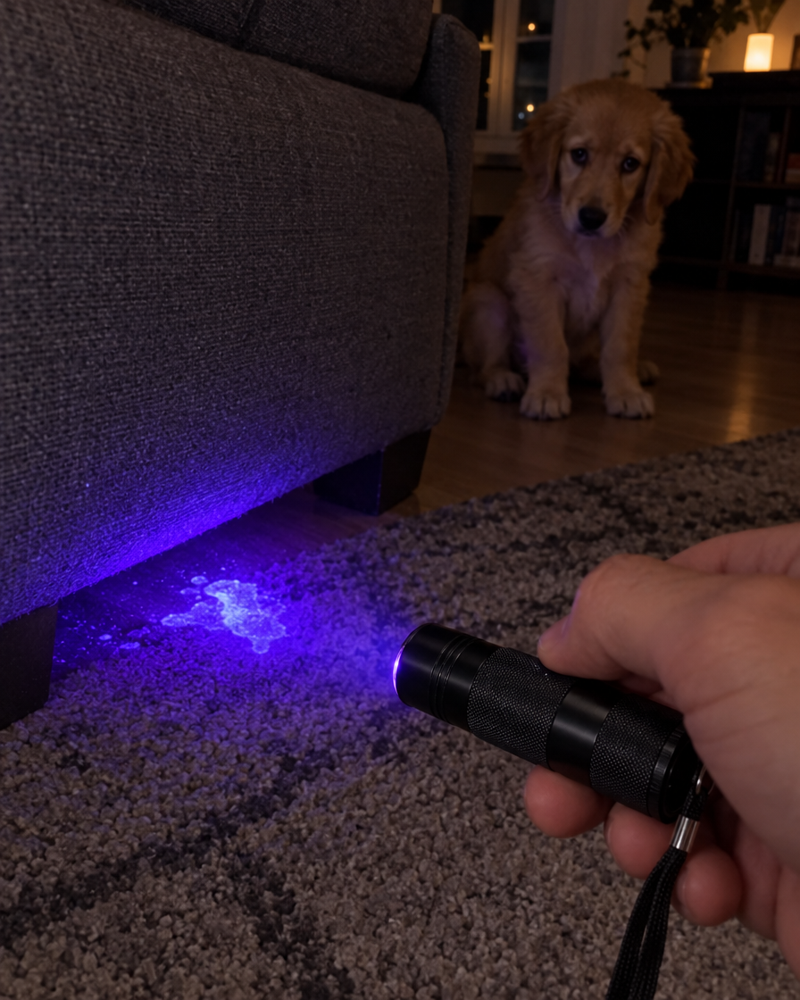 Recherche de taches avec la lampe UV