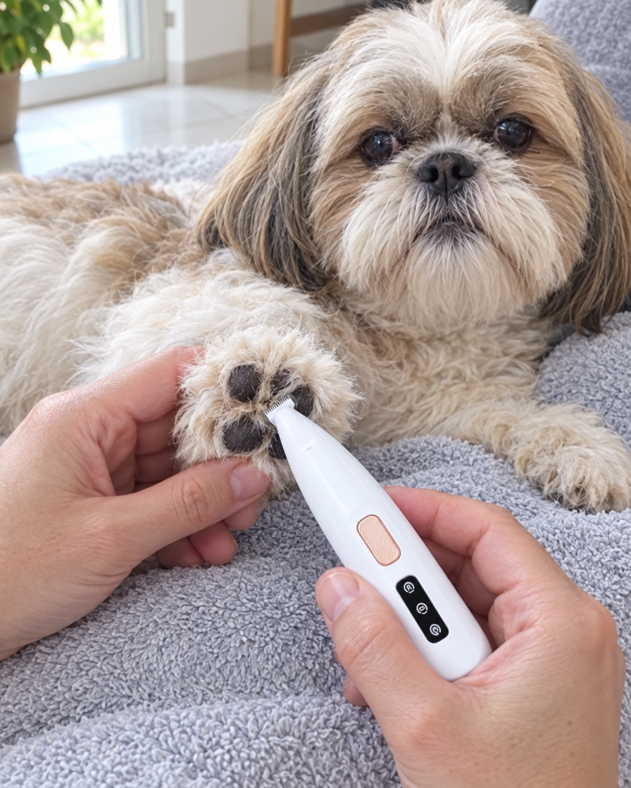 Tonte des poils entre les coussinets d'un shih tzu
