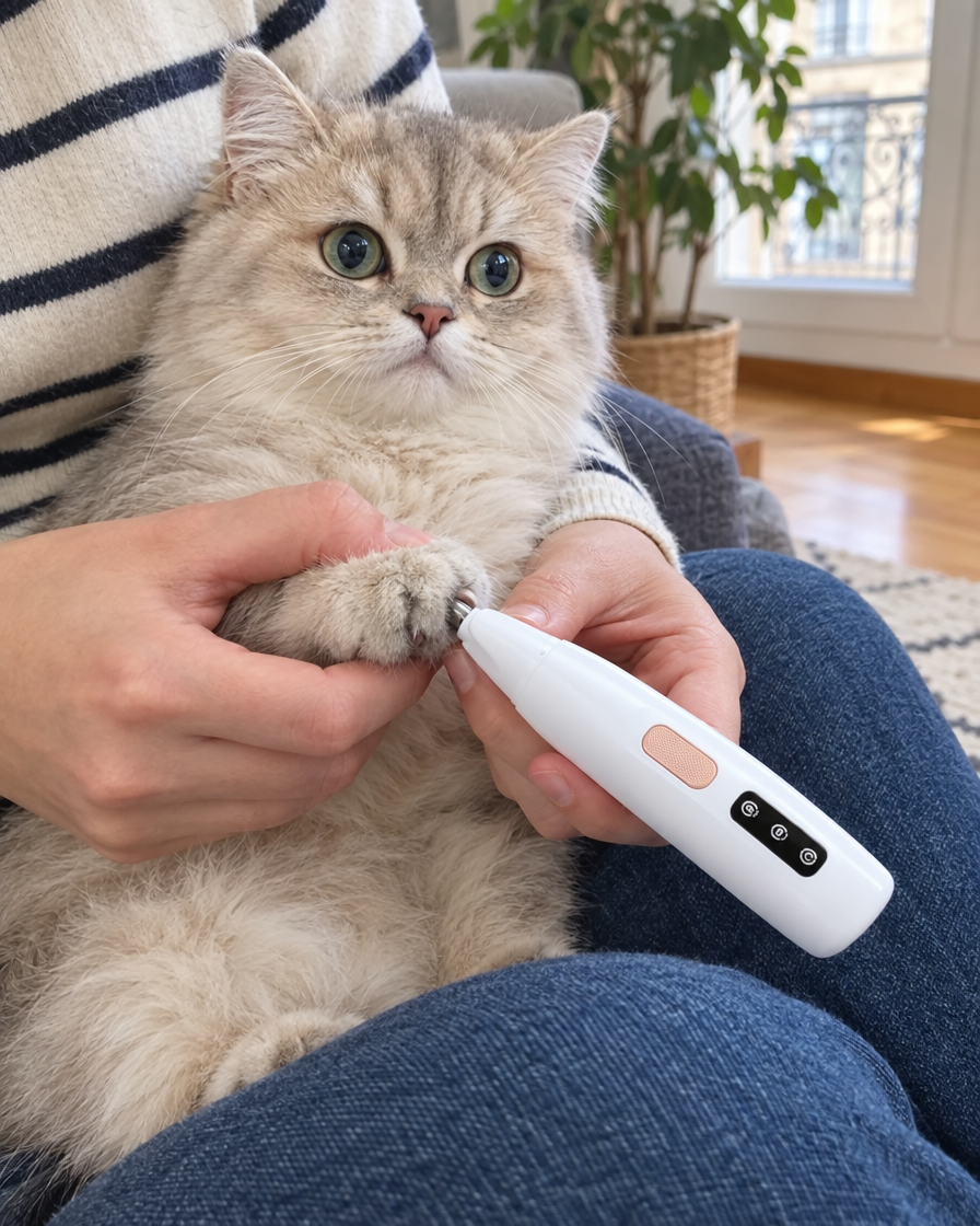 Tonte délicate de la patte d'un chat