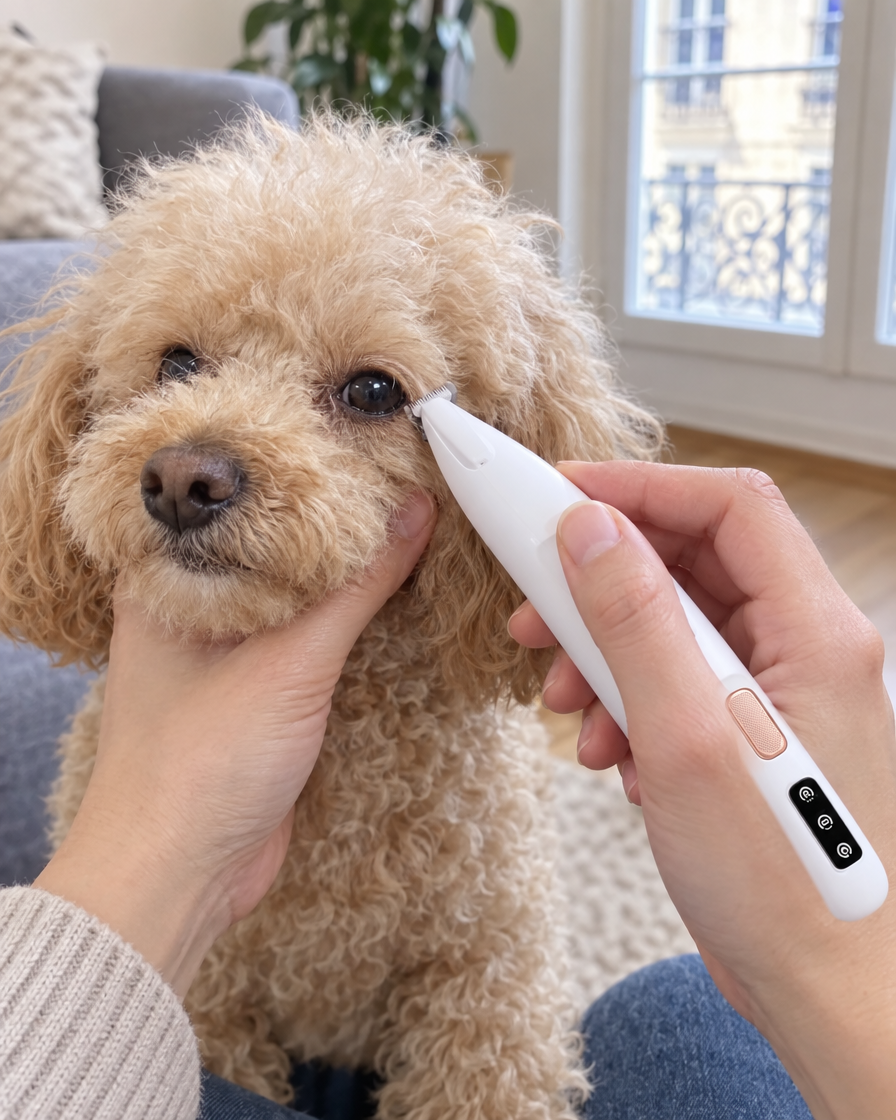 Tonte autour des yeux d'un caniche