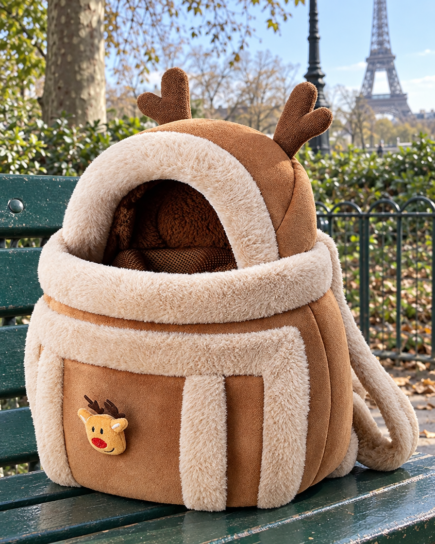 Sac à dos de transport peluche renne NordPet
