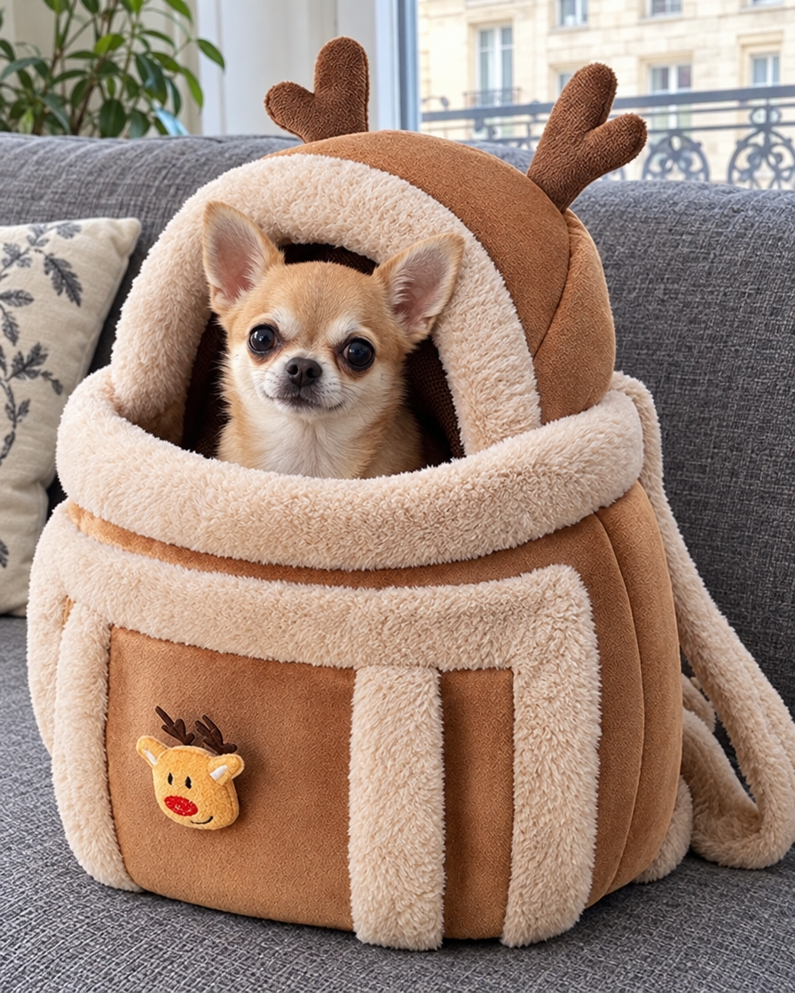 Chihuahua dans le sac à dos peluche