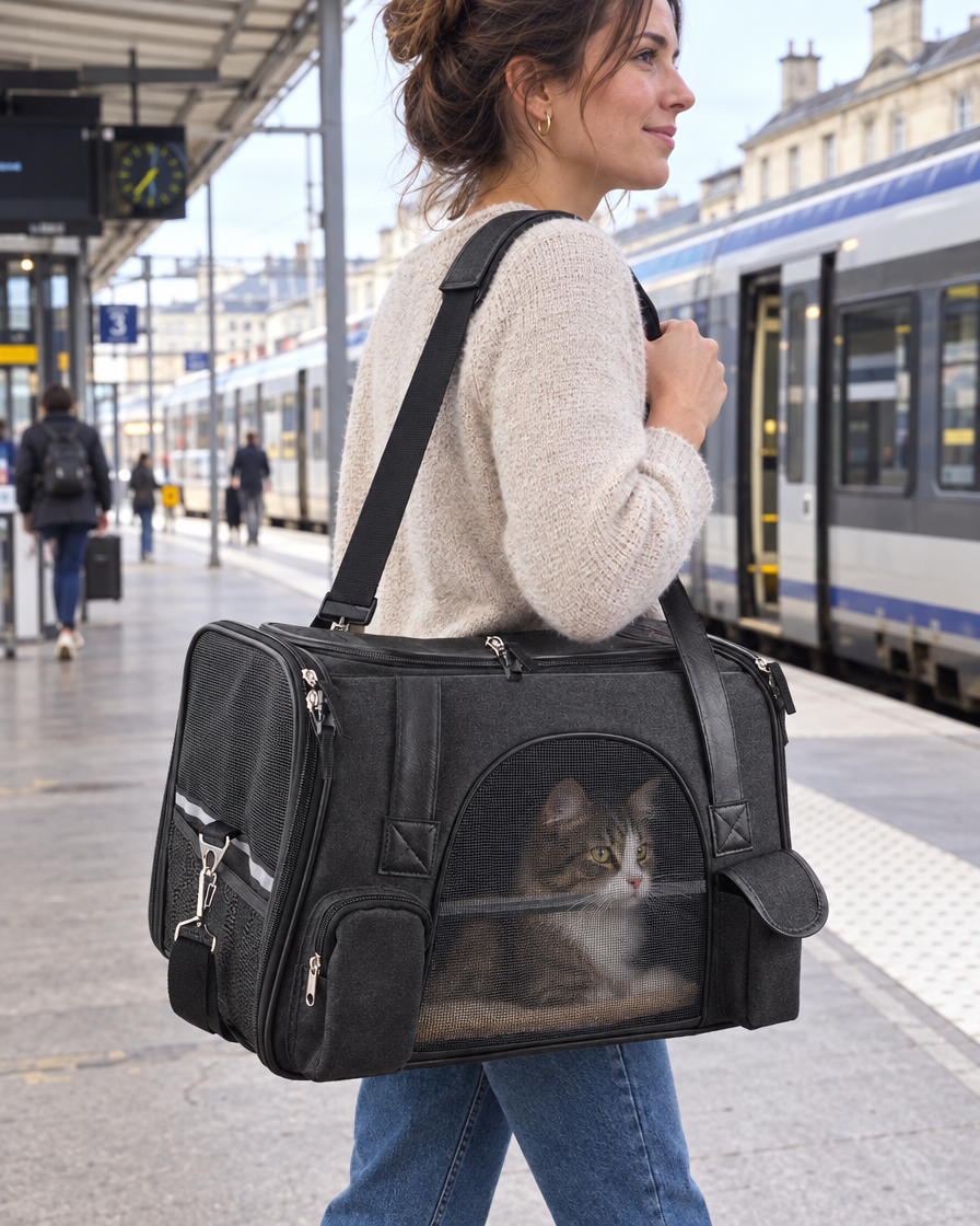 Transport d'un chat à la gare
