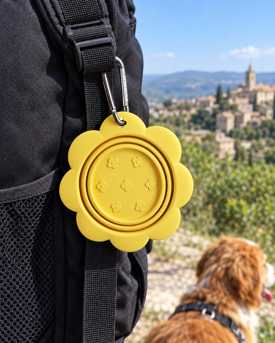 Gamelle pliée accrochée au sac à dos
