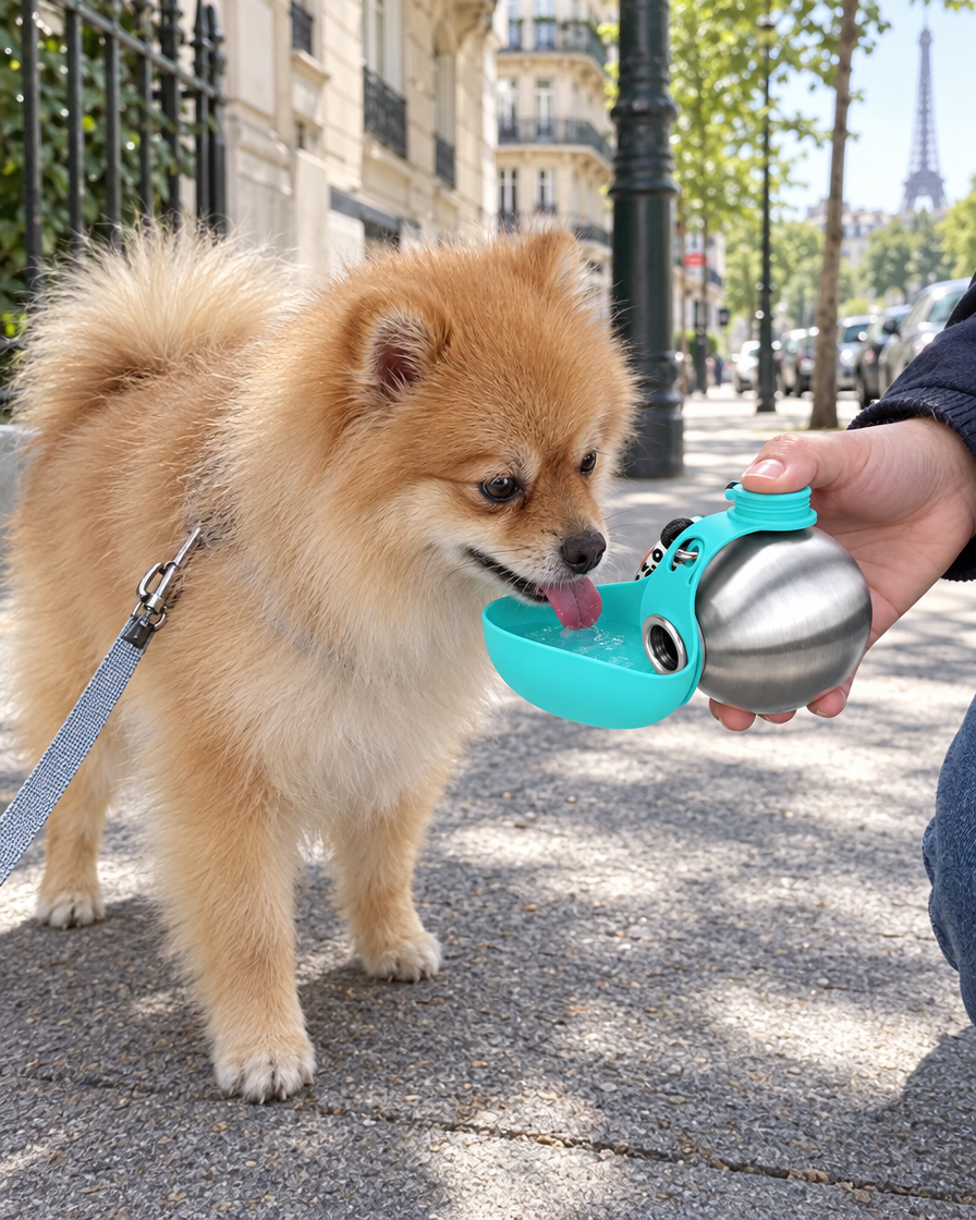 Loulou qui boit à la gourde en ville