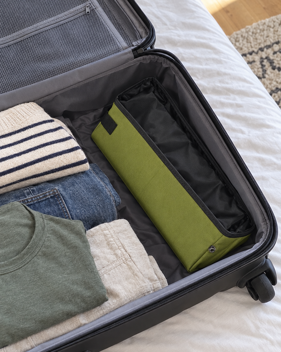 Litière pliée dans la valise