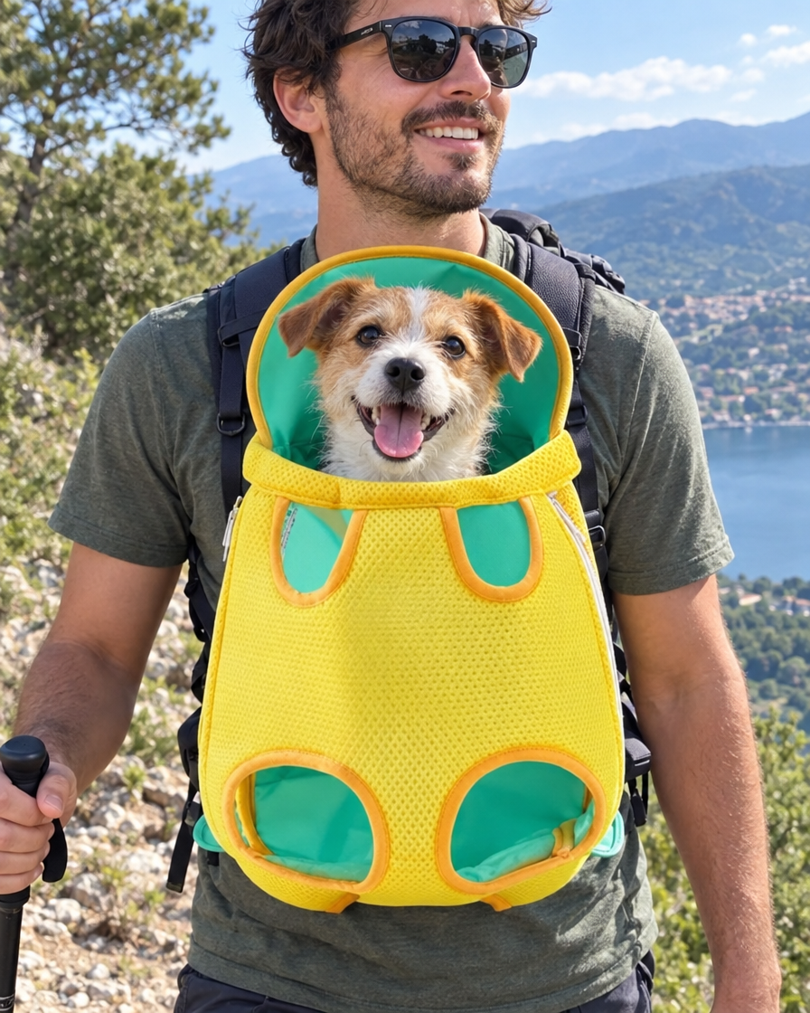 Randonnée avec un petit chien en porte-animal