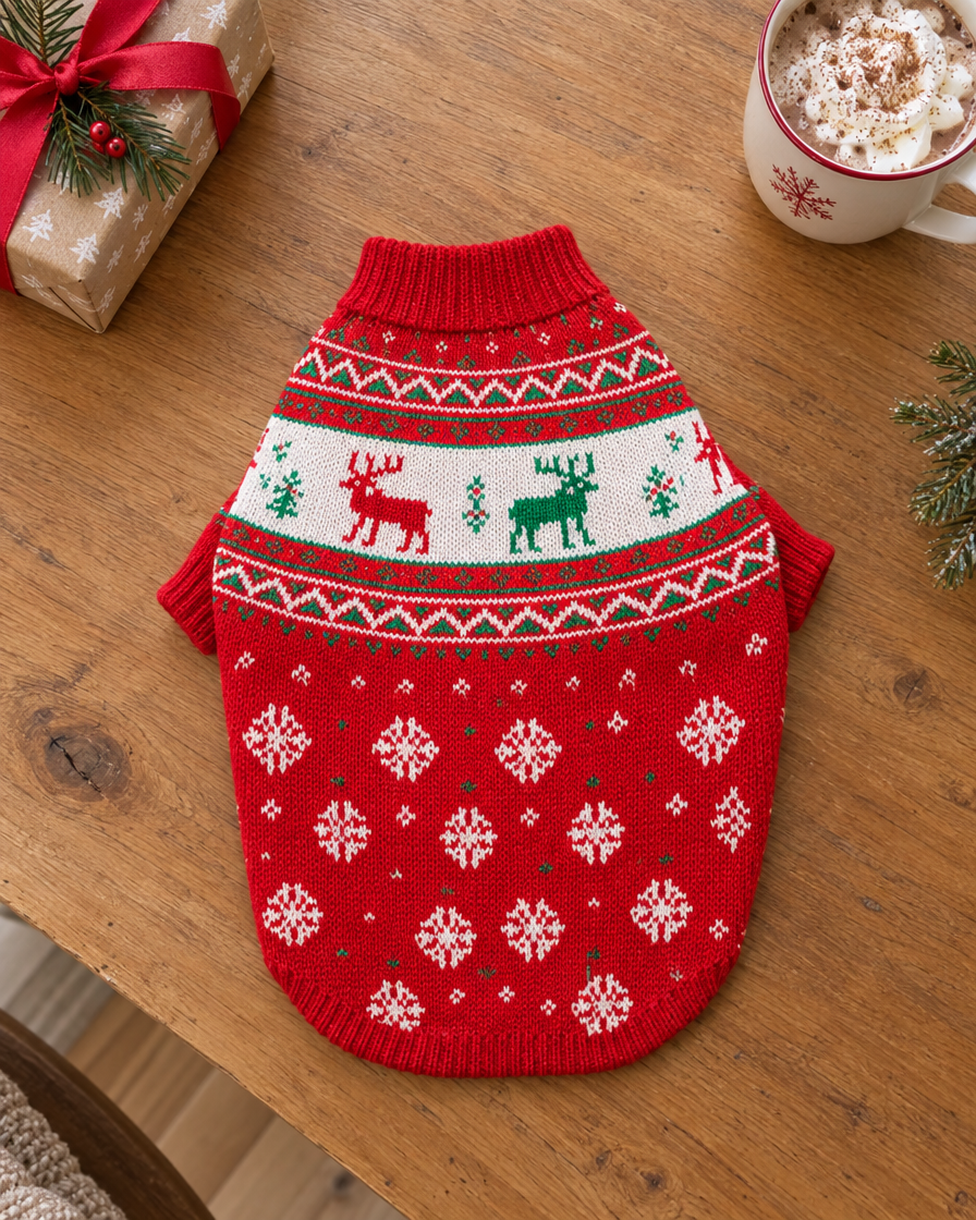 Pull de Noël pour chien à motif rennes et flocons