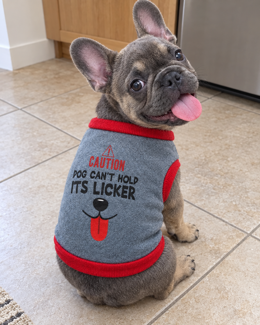 Bouledogue français en pull polaire gris