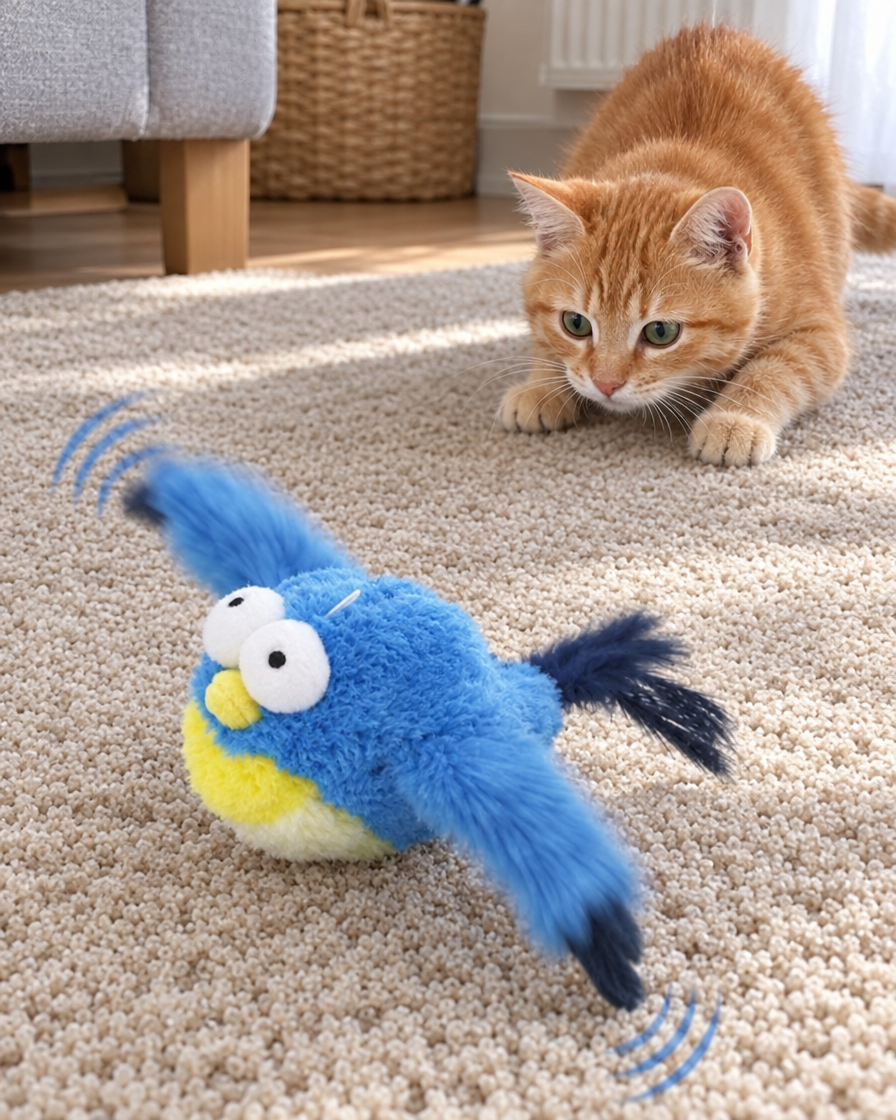 Oiseau interactif pour chat qui bat des ailes