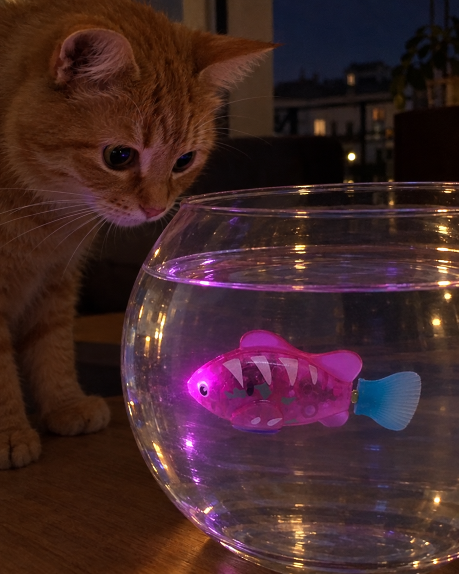 Poisson robot lumineux dans l'eau le soir
