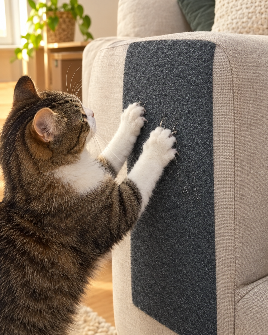 Tapis griffoir autocollant protégeant l'accoudoir du canapé