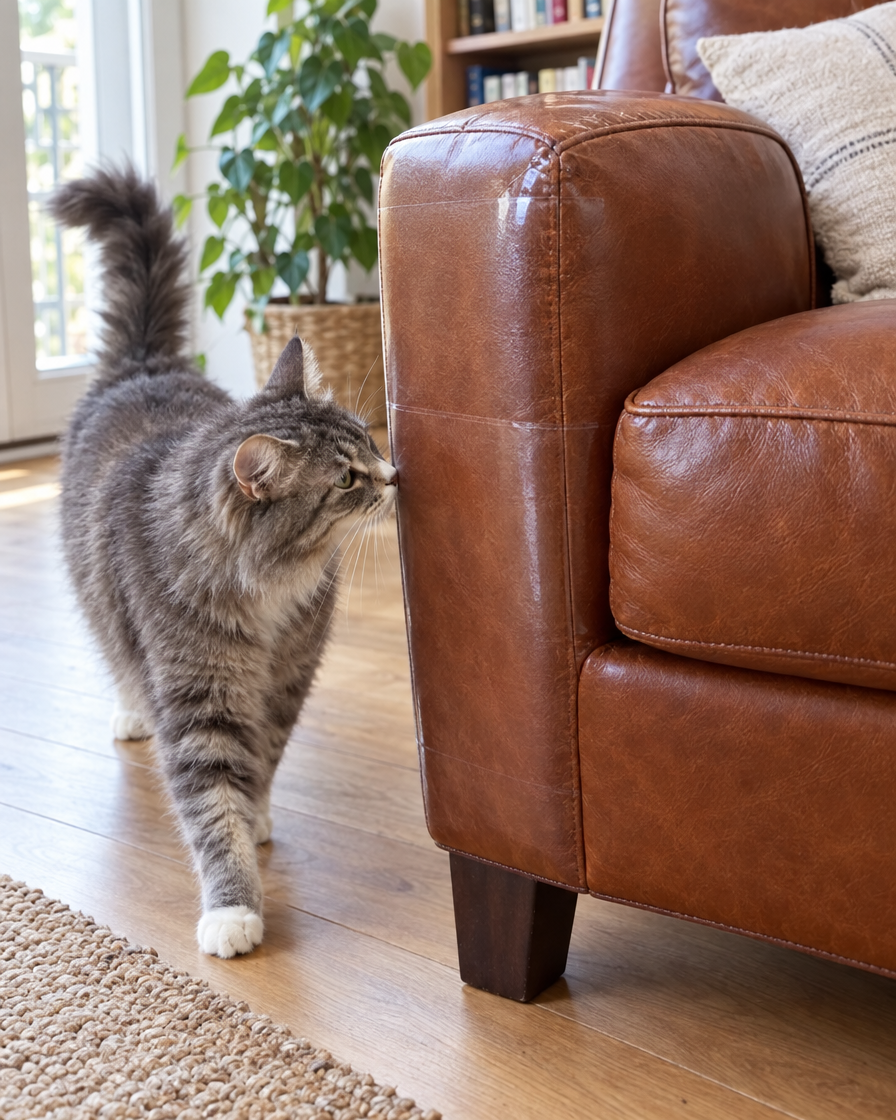 Fauteuil en cuir protégé par le ruban anti-griffes