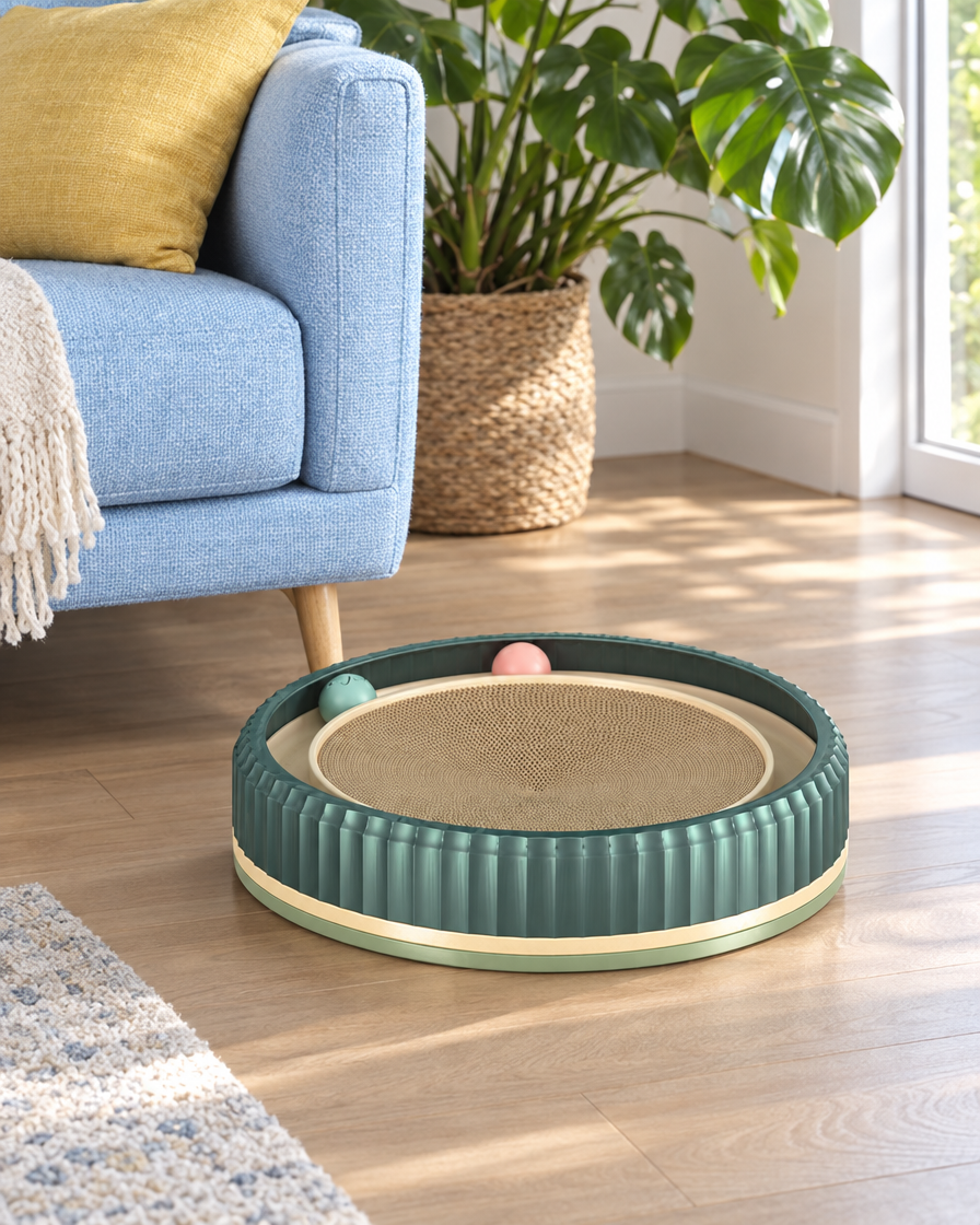Griffoir rond design vert dans un salon