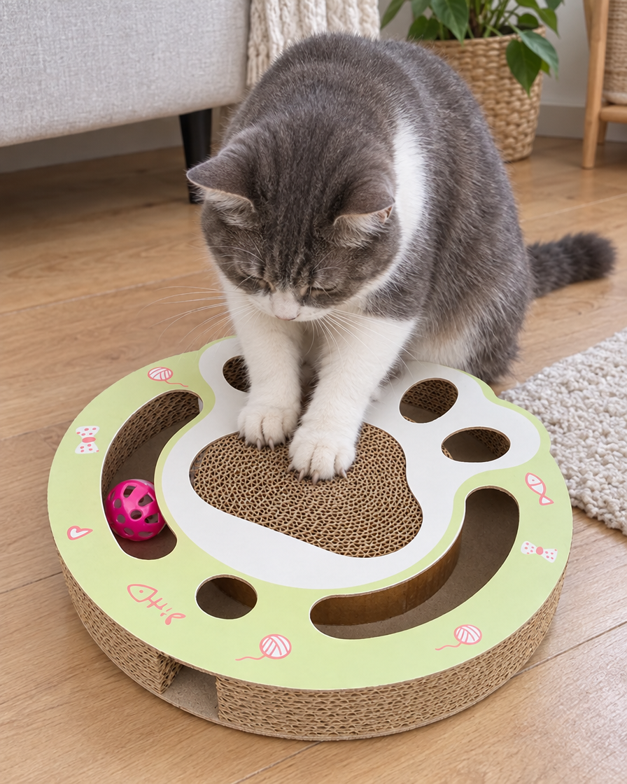Chat griffant le griffoir en forme de patte