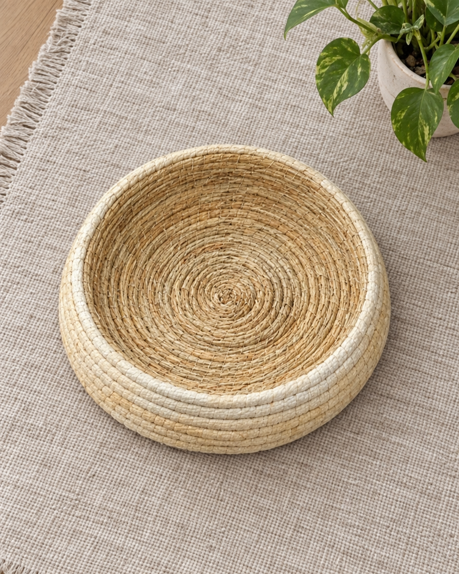 Nid tressé en fibres naturelles vu de dessus
