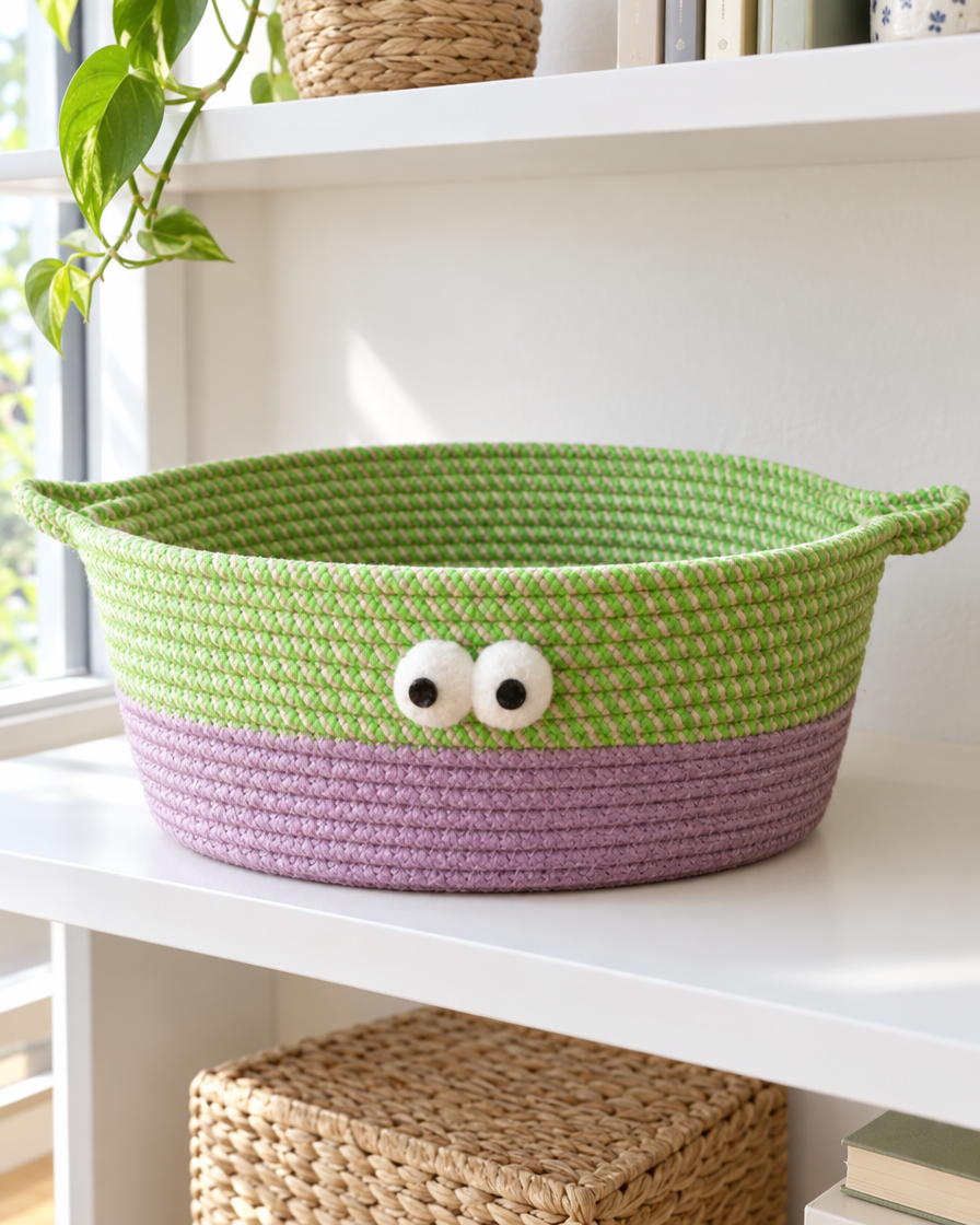 Panier en corde tressée vert pour chat
