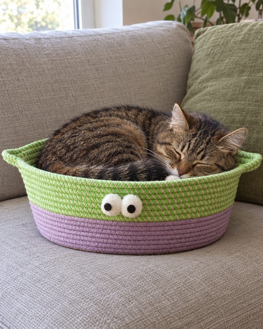 Chat tigré dormant dans le panier à petits yeux