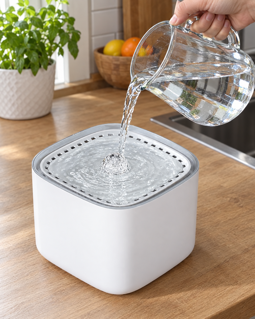Remplissage de la fontaine à eau pour chat